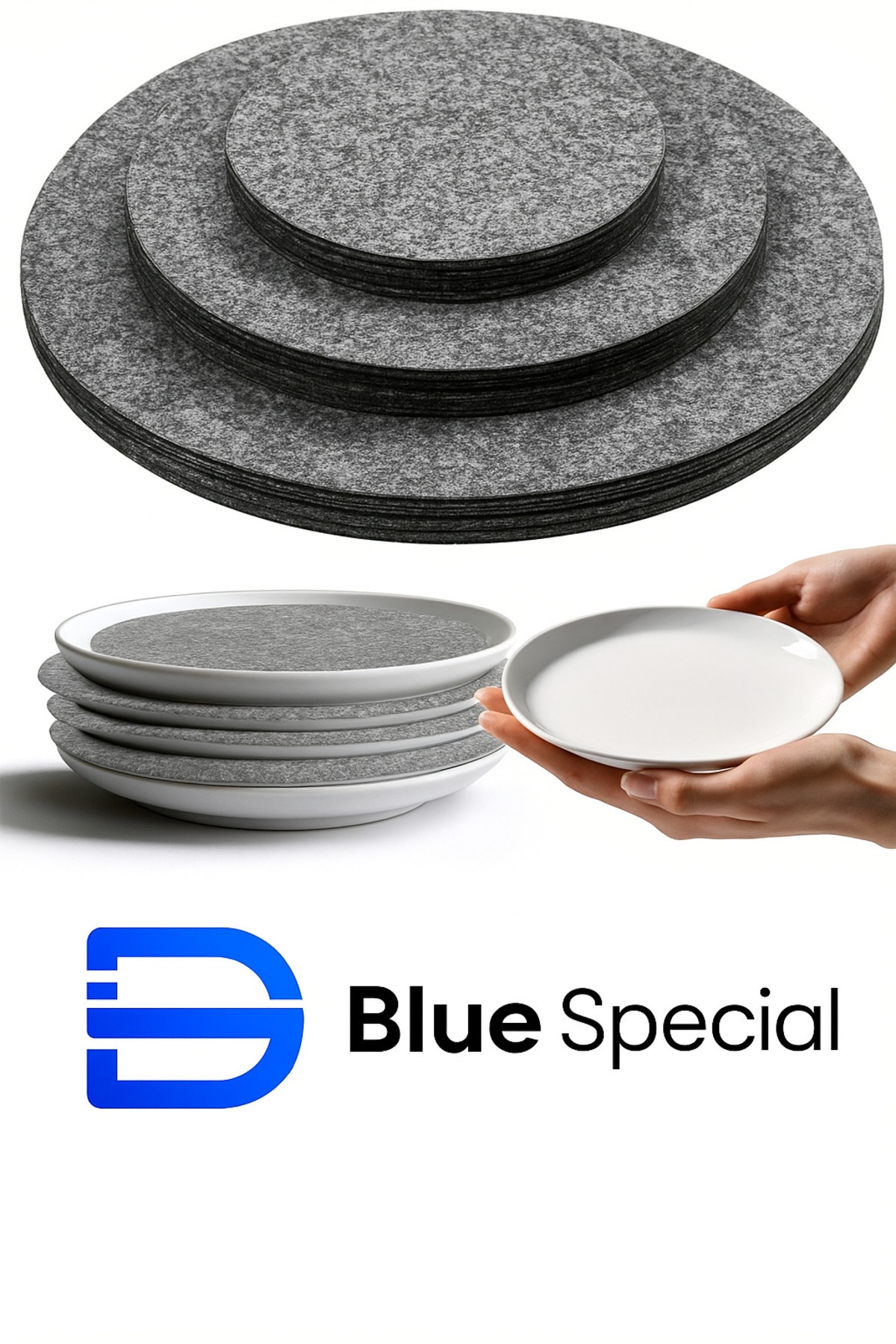 Blue Special 24 Adet Gri Keçe Su Emici Yuvarlak Pedler, Dolaplar Ve Raflar Için Tabak Koruyucu Düzenleyici