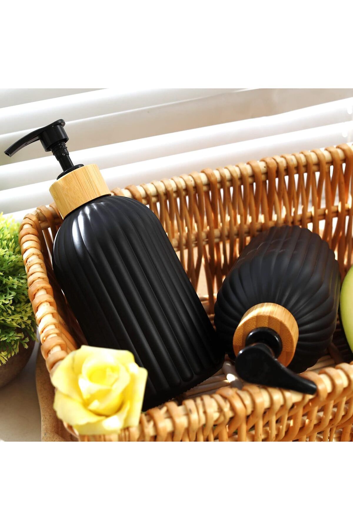 btmhome 2'li Cam Bambu Başlık ve Standlı Banyo ve Mutfak Sıvı Sabunluğu