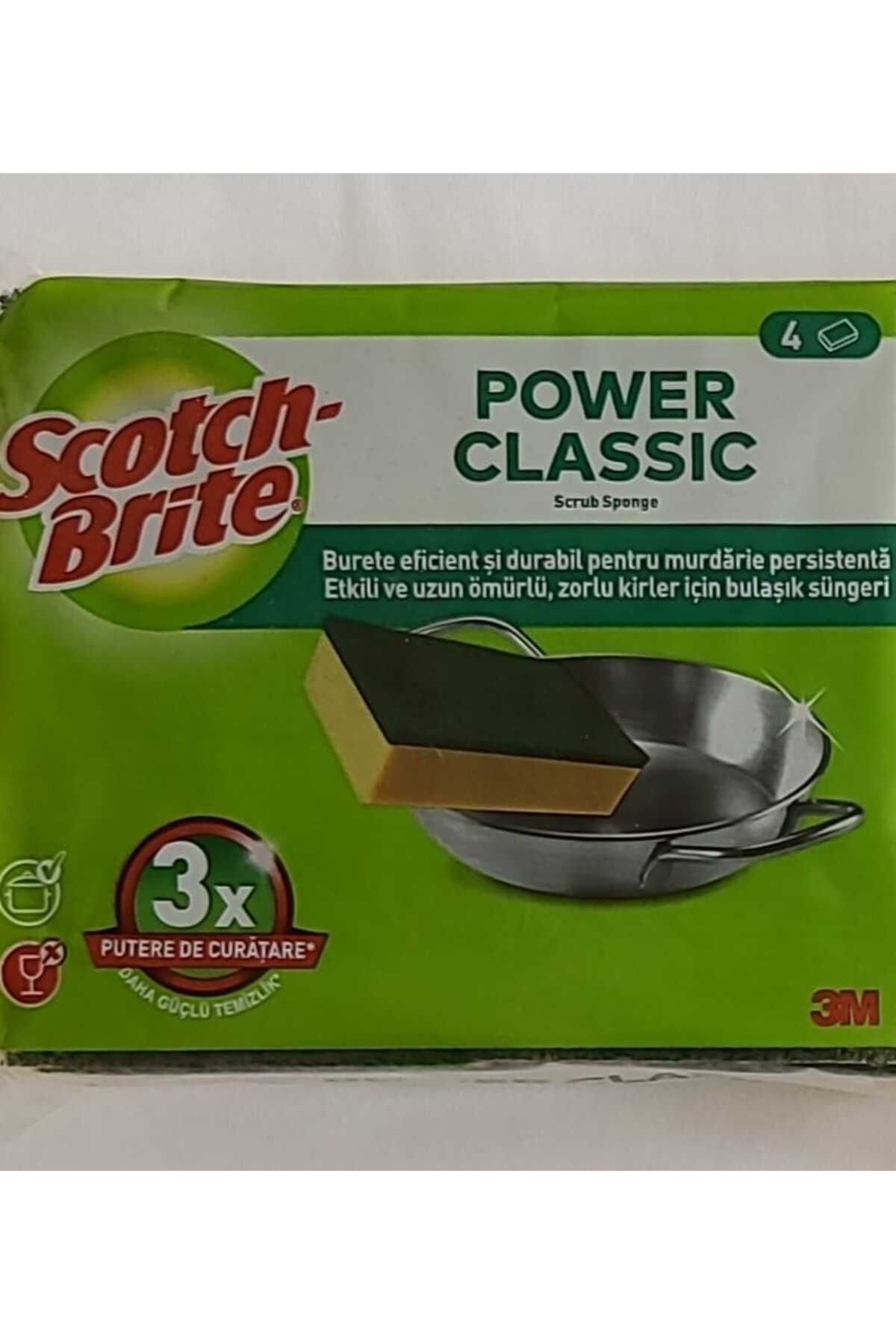Scotch Brite Power Classic Yeşil Klasik Oluksuz Düz 4 Lü Sünger