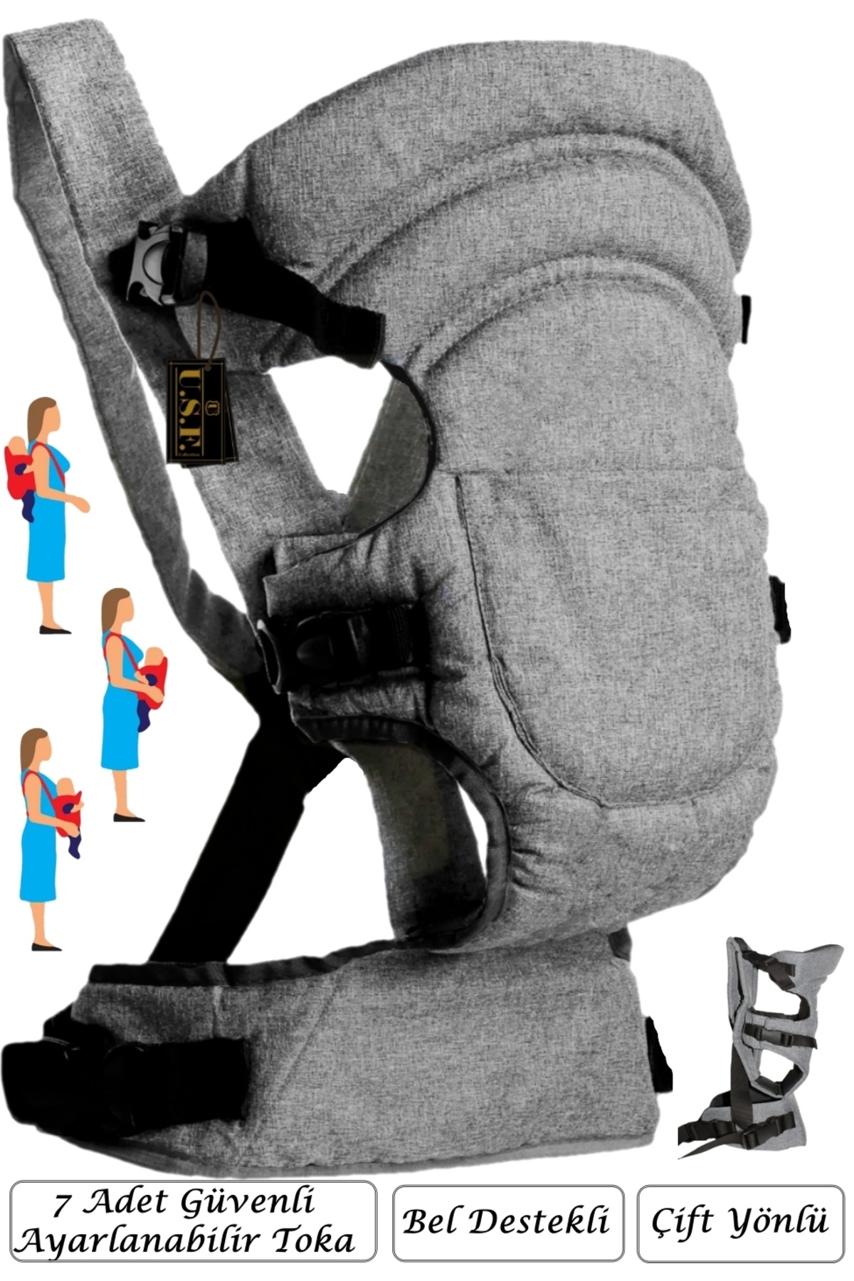 USF Çift Yönlü Bel Destekli Bebek Taşıma Kangurusu Ana Kucağı Bebek Taşıyıcı Kanguru fotoğrafı 3 (önizleme)