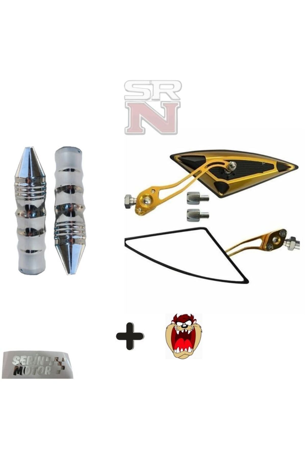 GMS Cg Cup Scooter Yarasa Üçgen Gold Ayna 8mm 10mm+ Modifiye Sivri Elcik Seti SRN