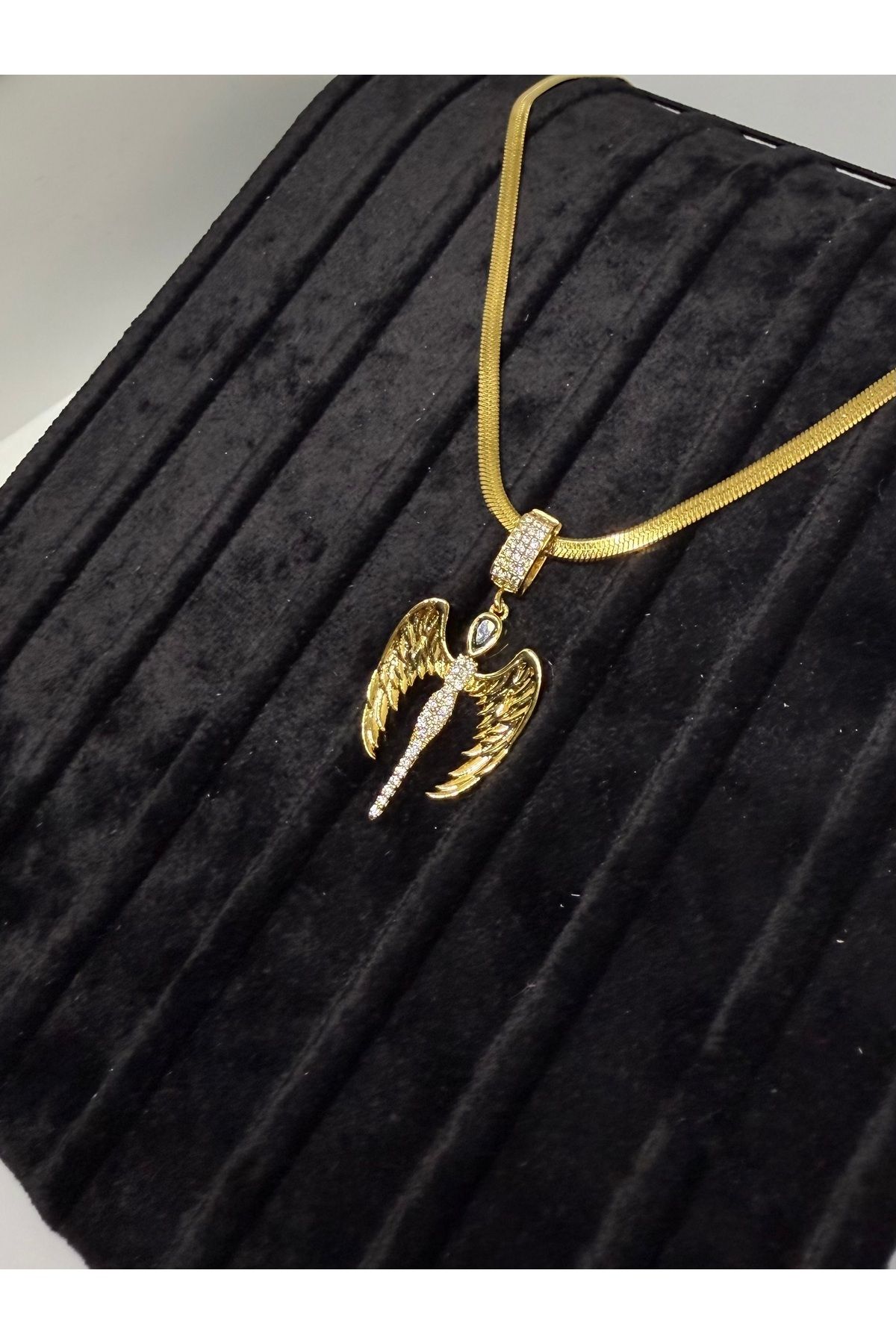 Gulsah's Store Çelik gold zirkon taşlı italyan zincir mikail meleği kolye