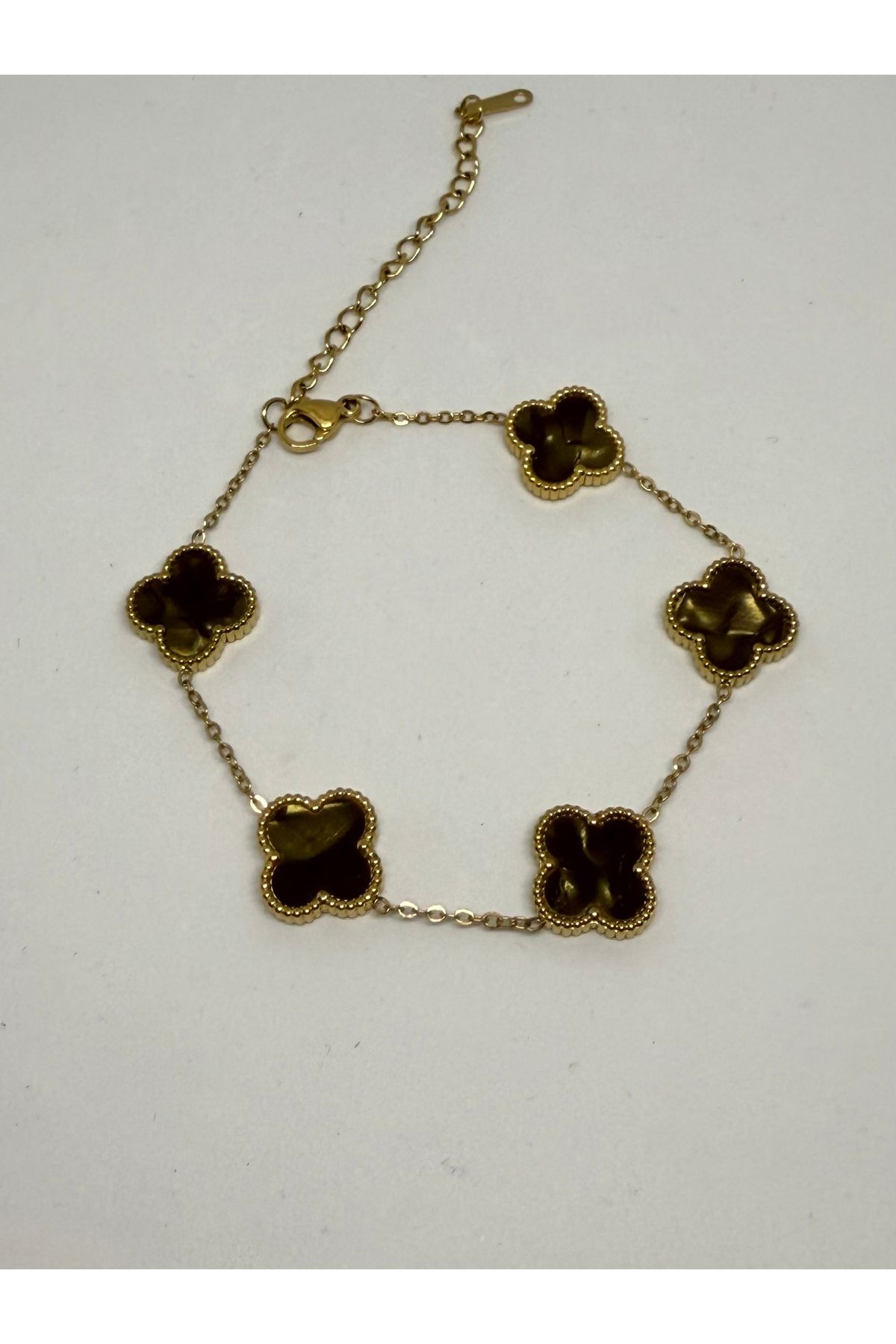 Gulsah's Store Çelik gold van cleef yonca haki yeşili bileklik