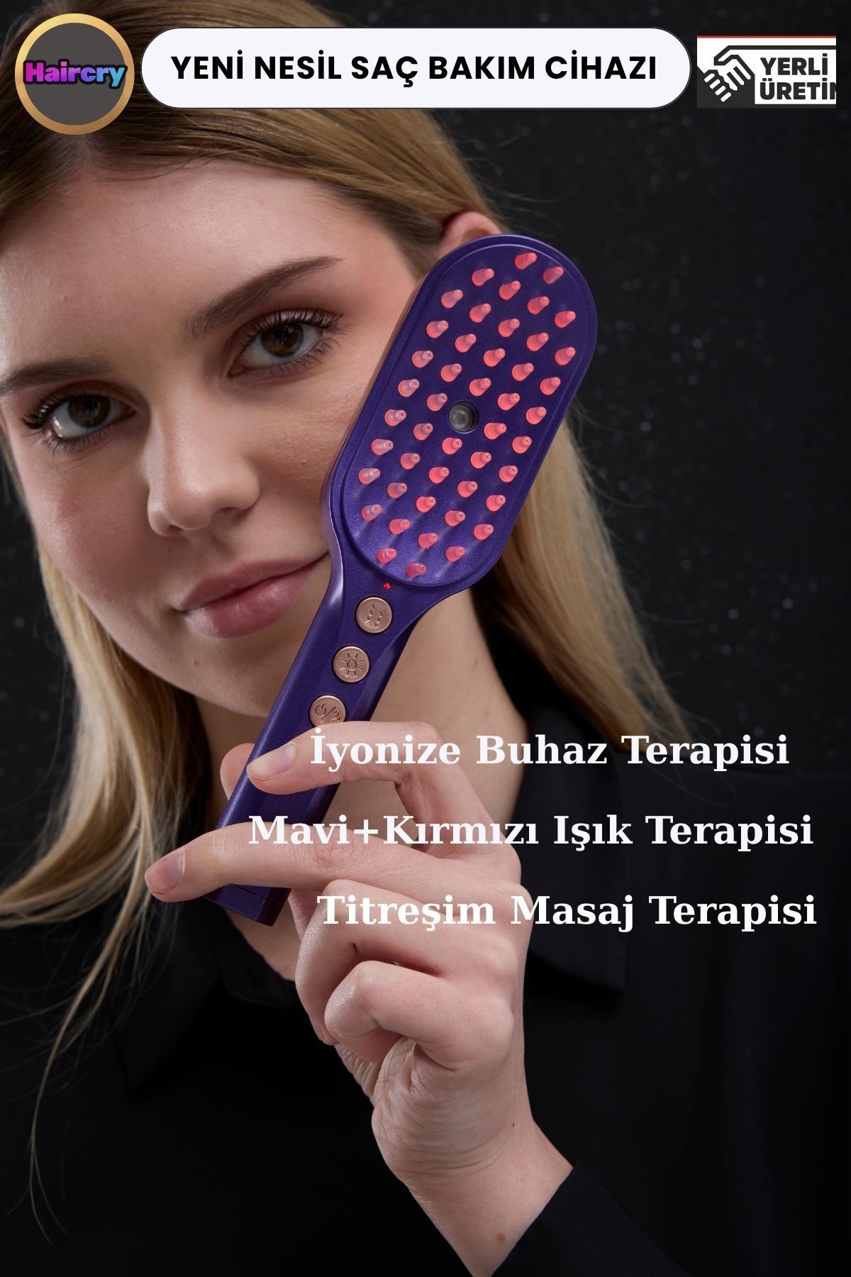 VeldaTech Saç Bakım Cihazı – Buhar, Masaj ve Işık Terapisi ile Kepeğe ve Dökülmeye Karşı — HairCRY Mor