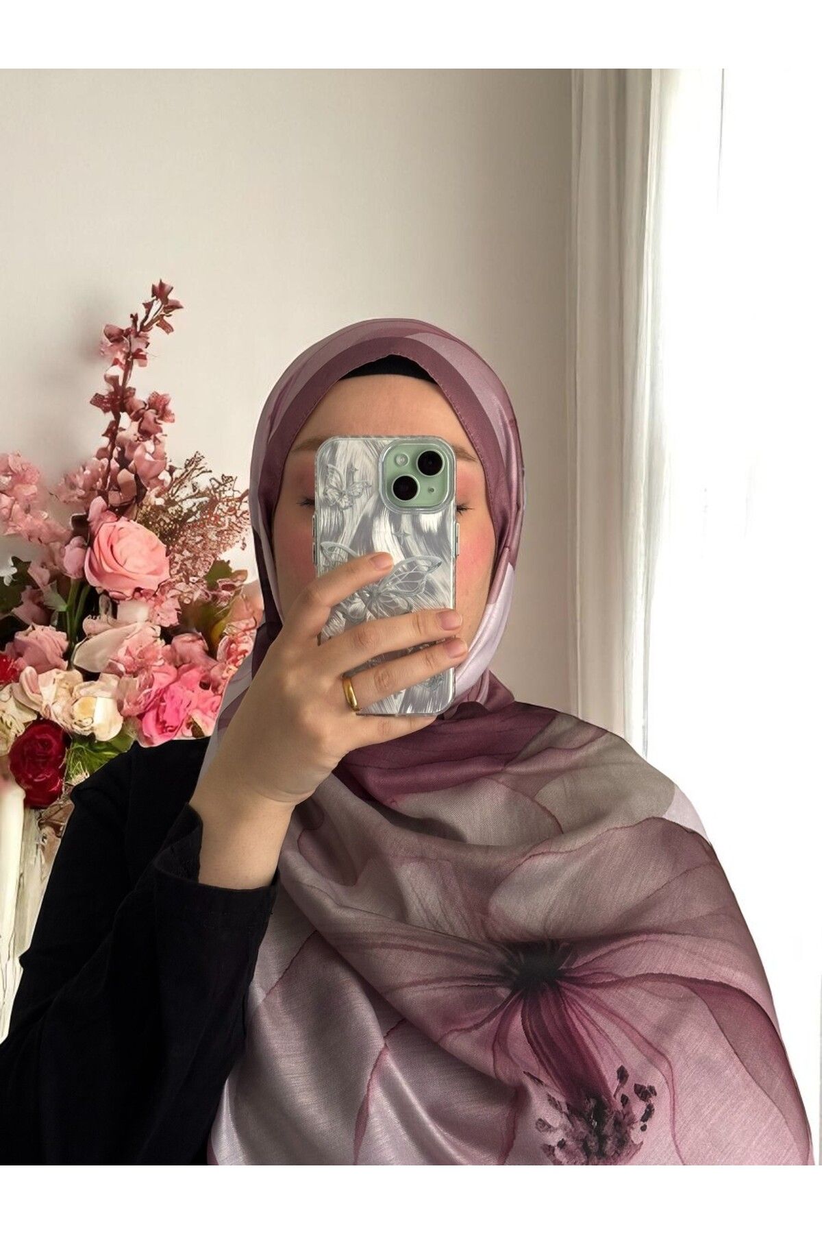 Lavena scarfs Lotus Serisi Çiçekli Desen Pamuklu Dijital Soft Şal