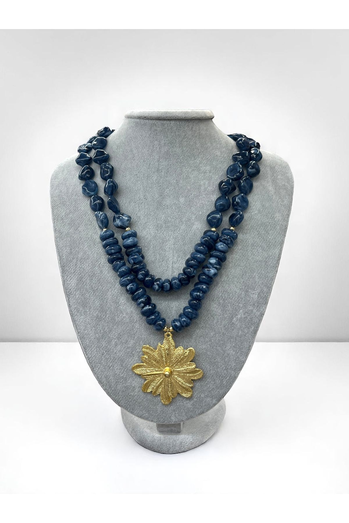 Esdem Accessories Lacivert akrilik doğal taş Görünümlü Kolye