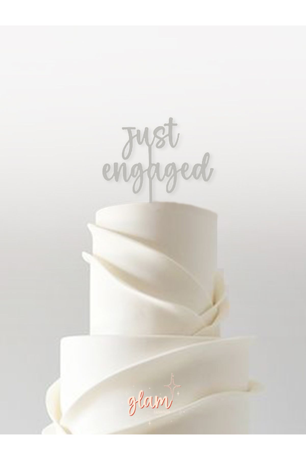 GLAM DEKORASYON Gri Just Engaged Tekli Büyük Minimal Modern Tarz Söz Nişan Pasta Kürdanı Kek ve Tatlı Süsleri