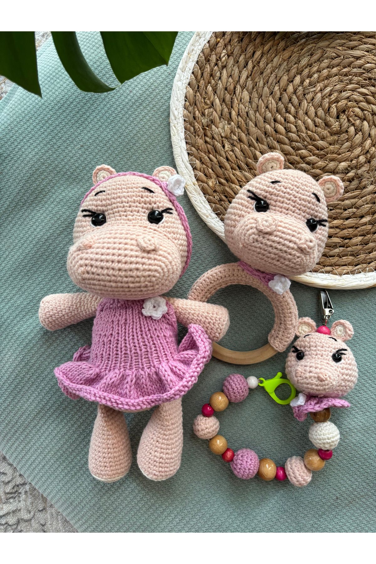 Aia&Co Amigurumi El Yapımı Uyku Arkadaşı Hipopotam Emzik Zinciri Çıngırak