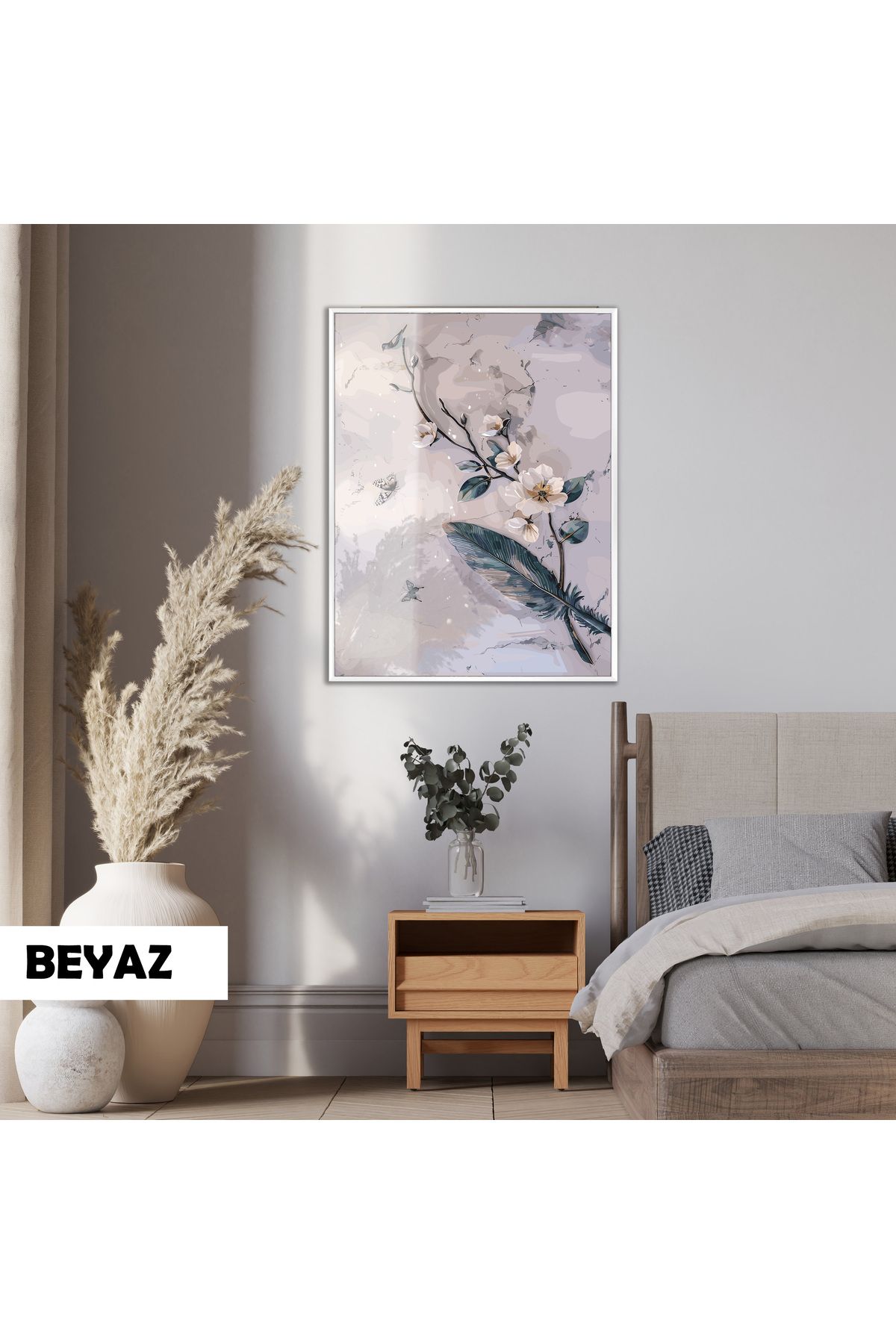 Harikabirev HARİKABİREV|SOFT ÇİÇEK DALI ELEGANT MODELİ |ÇERÇEVELİ TEMPERLİ CAM TABLO TEKLİ DİKEY