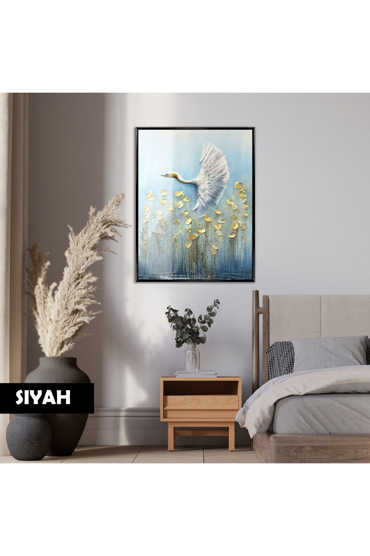 Harikabirev HARİKABİREV| 02 SOFT MAVİ GOLD KUĞU MODELİ|ÇERÇEVELİ TEMPERLİ CAM TABLO TEKLİ DİKEY