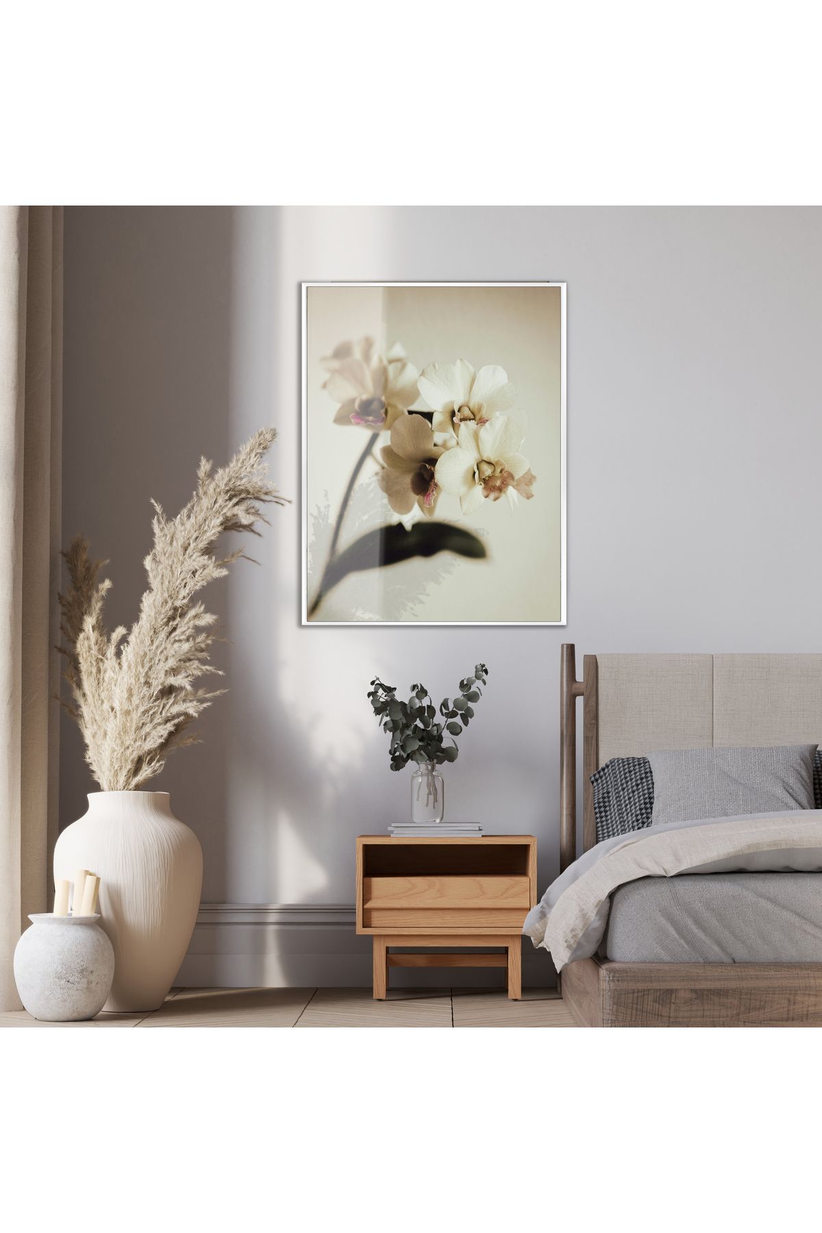 Harikabirev HARİKABİREV|BEYAZ ORKİDE ÇİÇEK MODELİ (ORCHID) |ÇERÇEVELİ TEMPERLİ CAM TABLO TEKLİ DİKEY