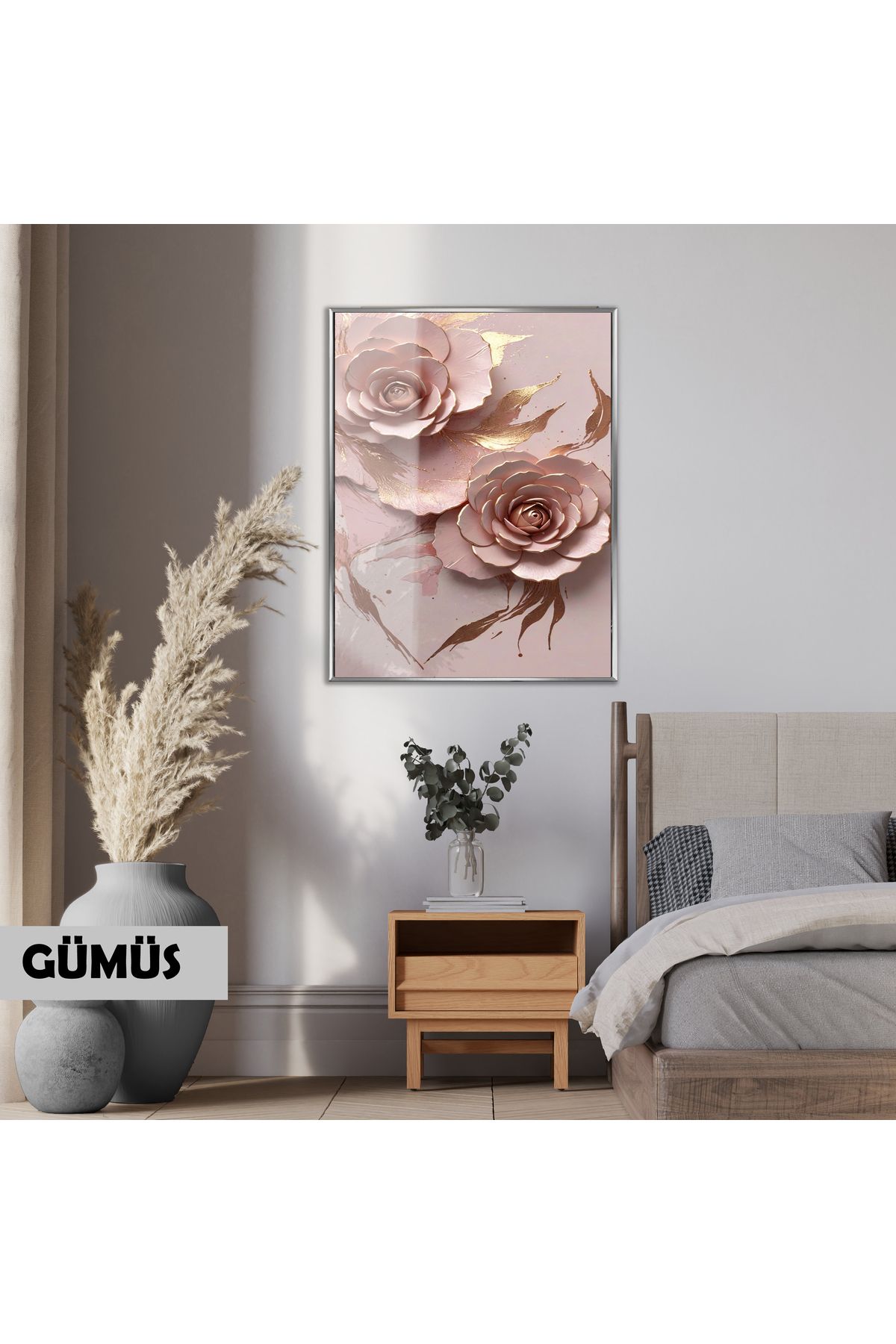 Harikabirev HARİKABİREV|(GOLD PINK) GARDENYA MODEL |ÇERÇEVELİ TEMPERLİ CAM TABLO TEKLİ DİKEY