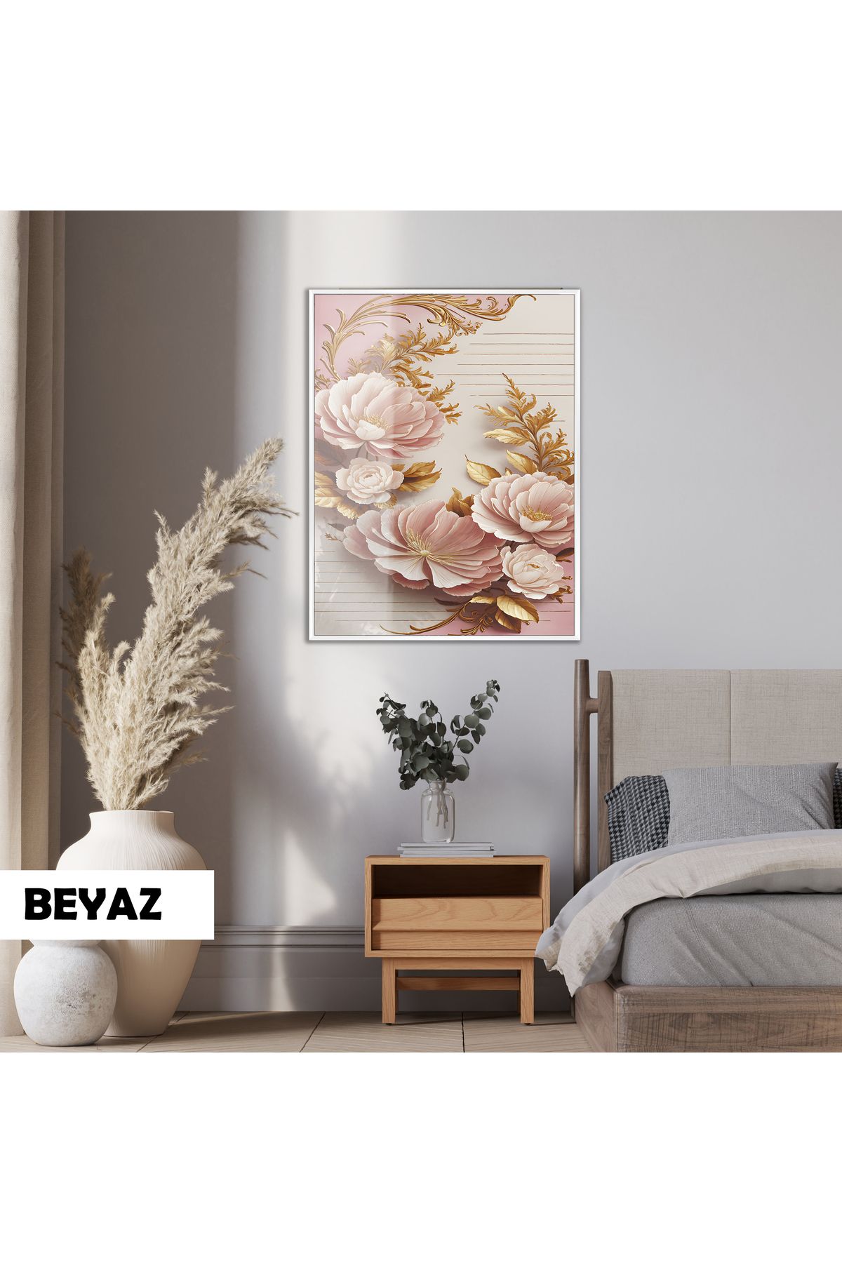 Harikabirev HARİKABİREV|PIN&GOLD ÇİÇEK MODELİ |ÇERÇEVELİ TEMPERLİ CAM TABLO TEKLİ DİKEY
