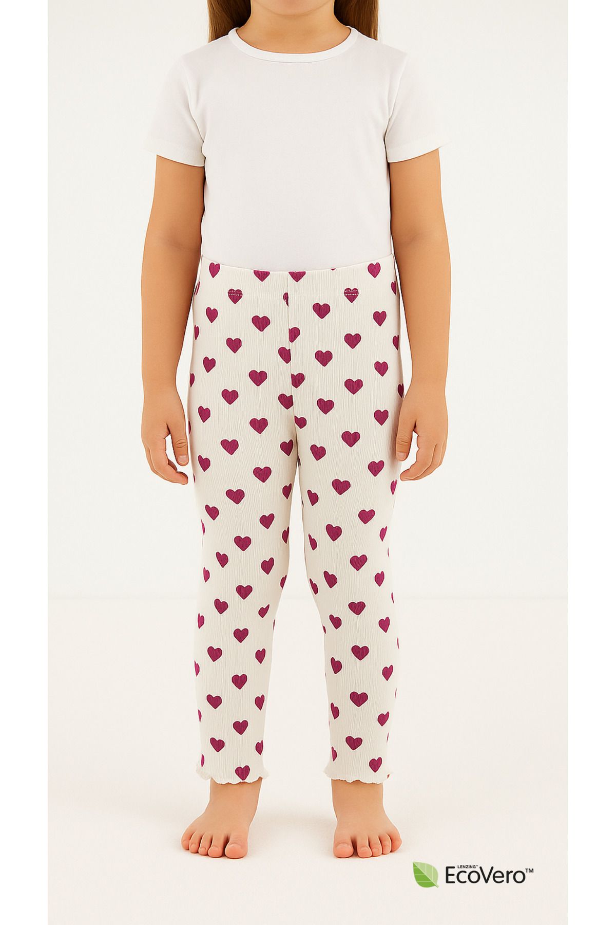 Kyex PURE DOTS Kız Çocuk Yazlık Kalp Desenli Beyaz Tayt