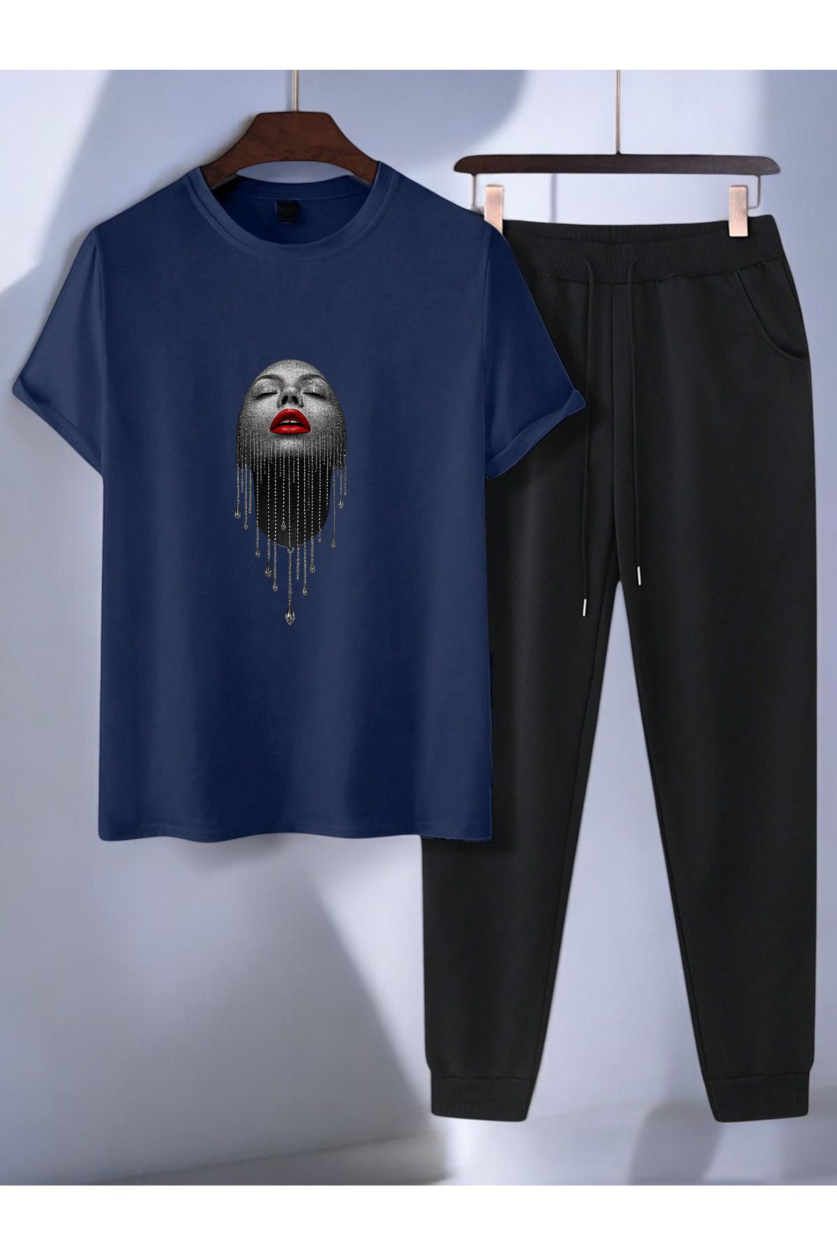 uyguntarz Unisex Pırlantalı Kadın Portresi Tasarım Basklı Tshirt Eşofman Takımı