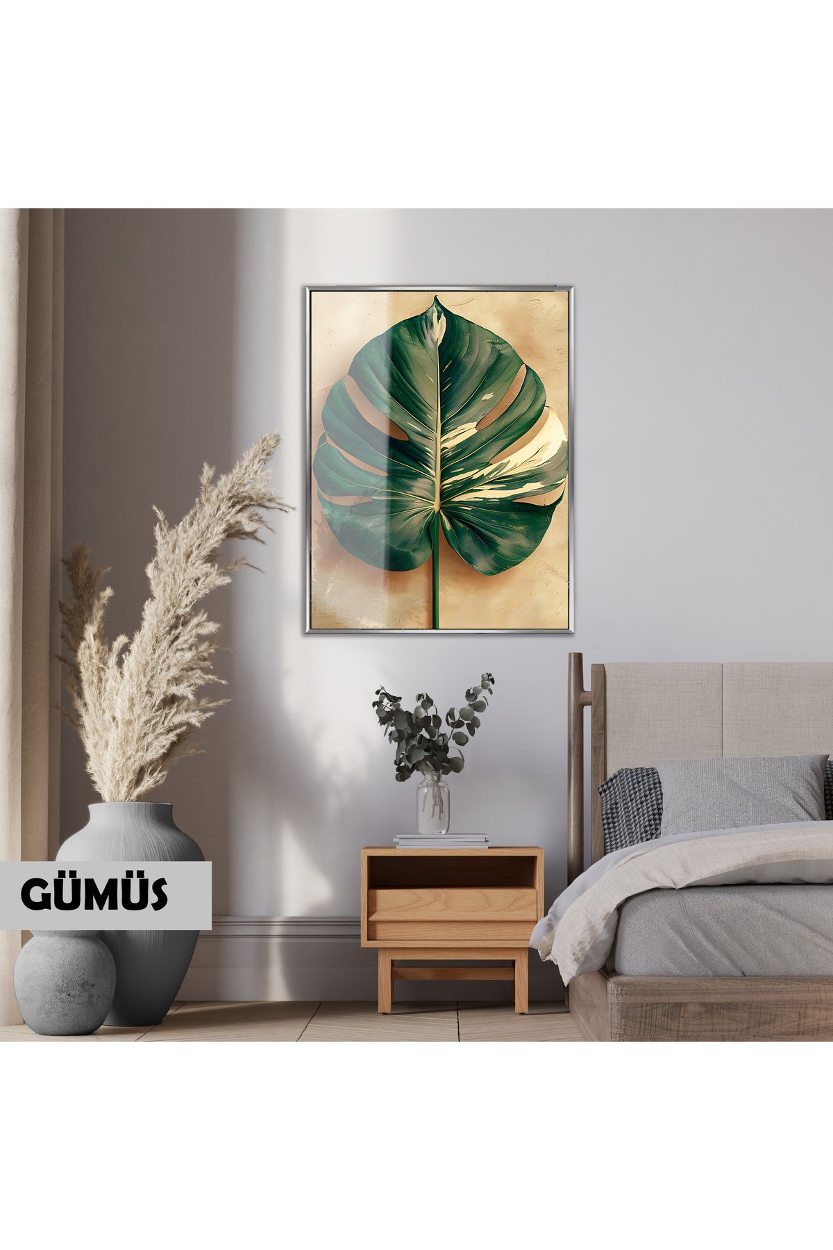 Harikabirev HARİKABİREV|YEŞİL GOLD DEVETABANI MODELİ (ARACEAE) |ÇERÇEVELİ TEMPERLİ CAM TABLO TEKLİ DİKEY