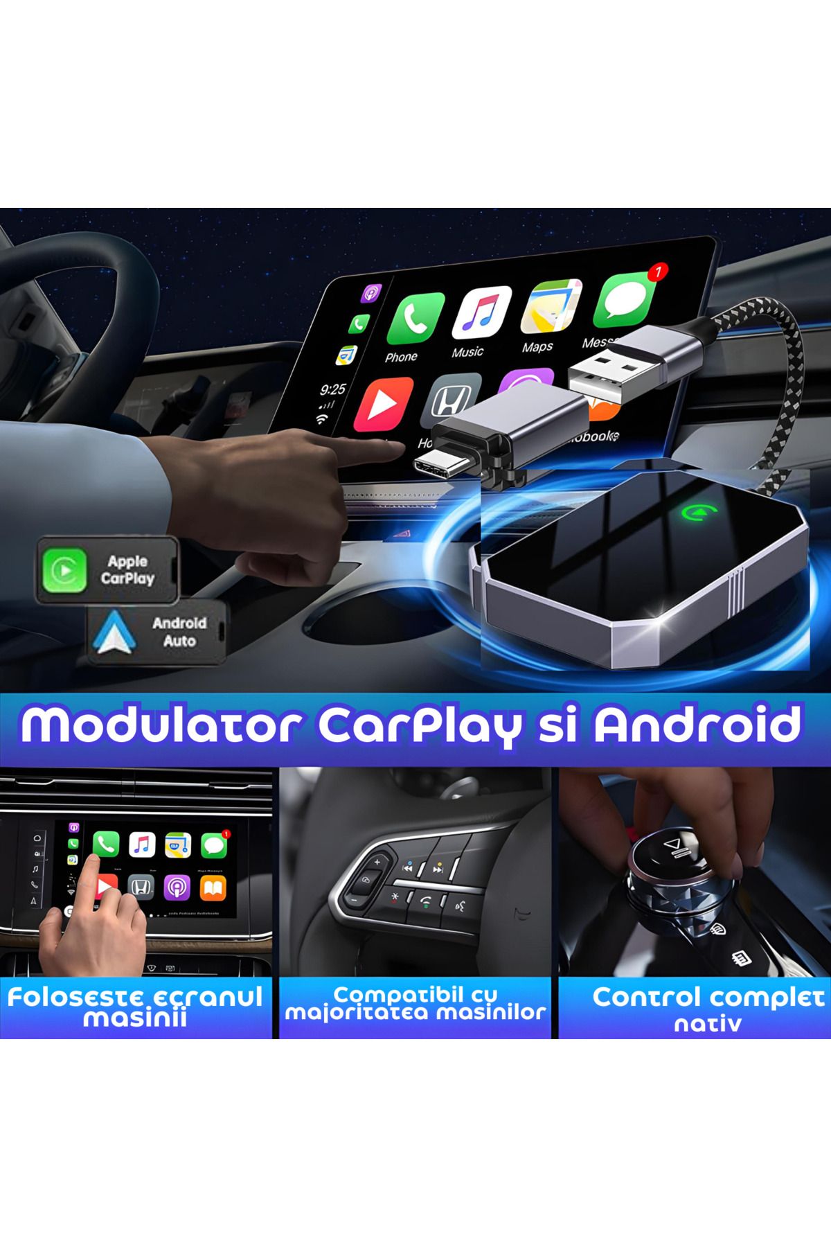 ATOMKIT-Carplay and Android Car Adapter, Quick Connection, Ai Processor, Voice Control, Multiple Apps 2