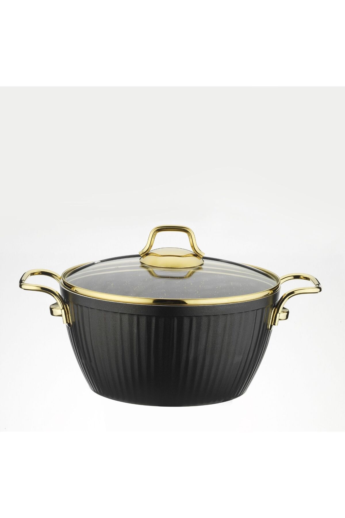 Lines Maya Granit Desenli Derin Tencere Altın Kulp - Siyah - 24 Cm