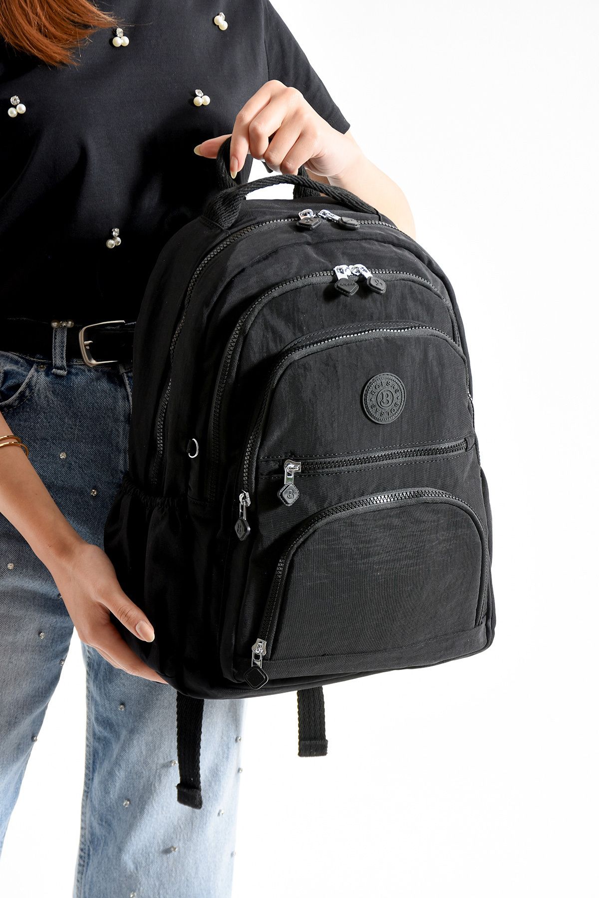 Just Polo Unısex Su geçirmez ithal krinkıl Kumaş Laptop Bölmeli Okul İş ve Seyahat Sırt Çantası