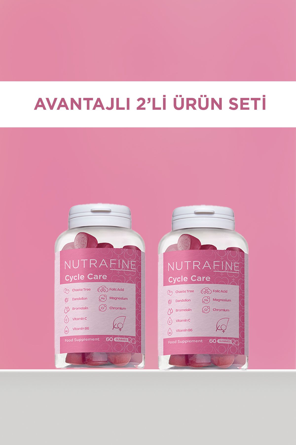 Nutrafine 2'li Cycle Care Gummy, Kadınlar için Özel Formül Çiğnenebilir Vitamin, PMS Destekleyici Gummies