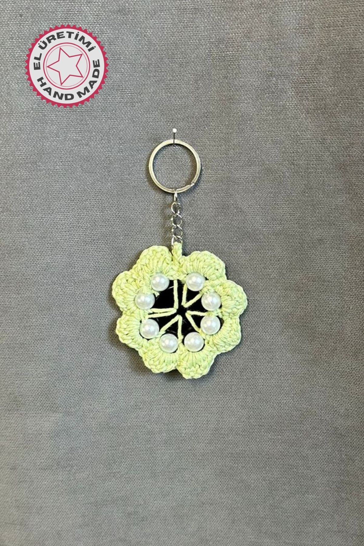 Uretti - Tuğba 9352 4076 El Yapımı Örgü Boncuk Detaylı Çiçek Anahtarlık