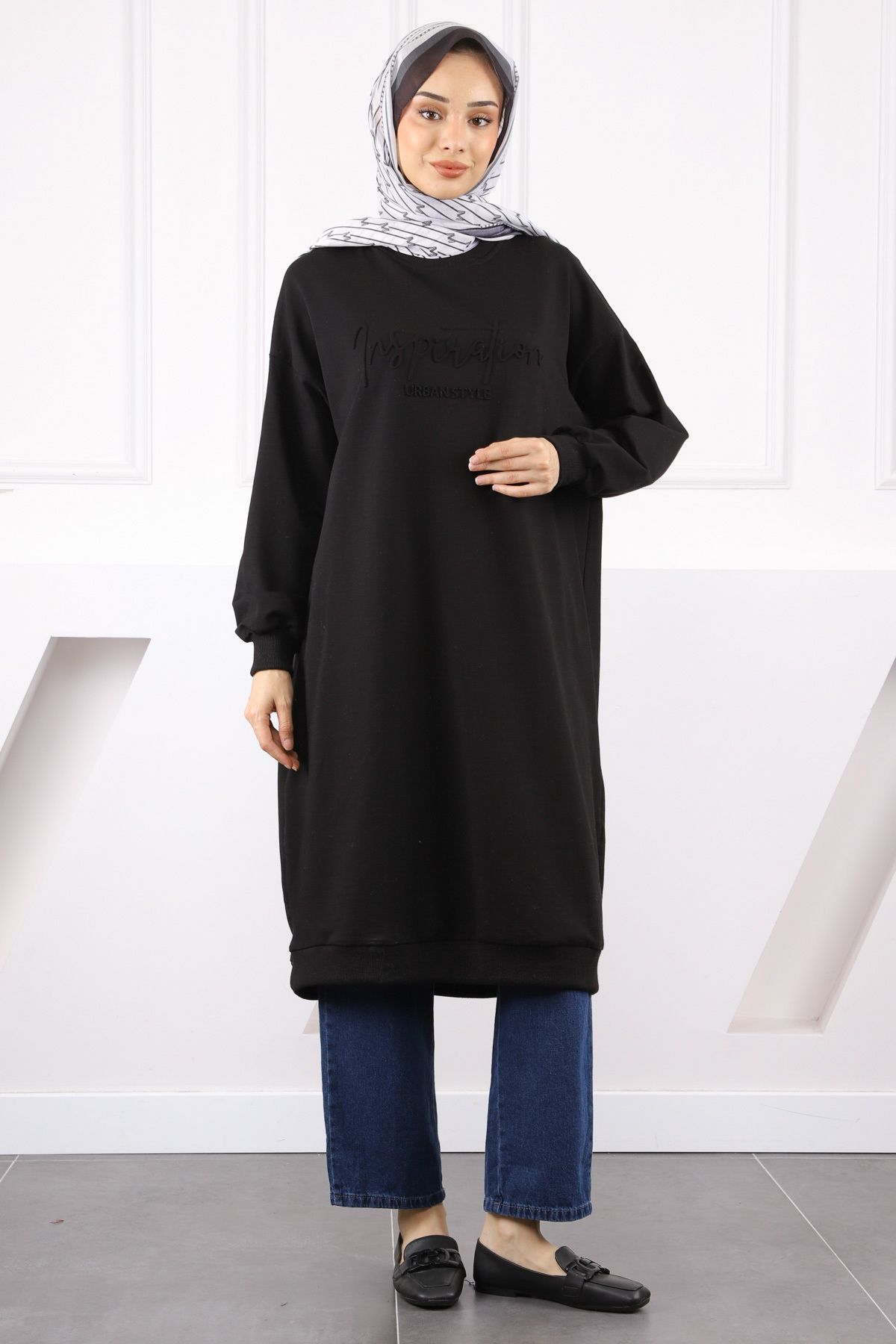 İmajButik-Black Printed Long Two Thread Tunic 1