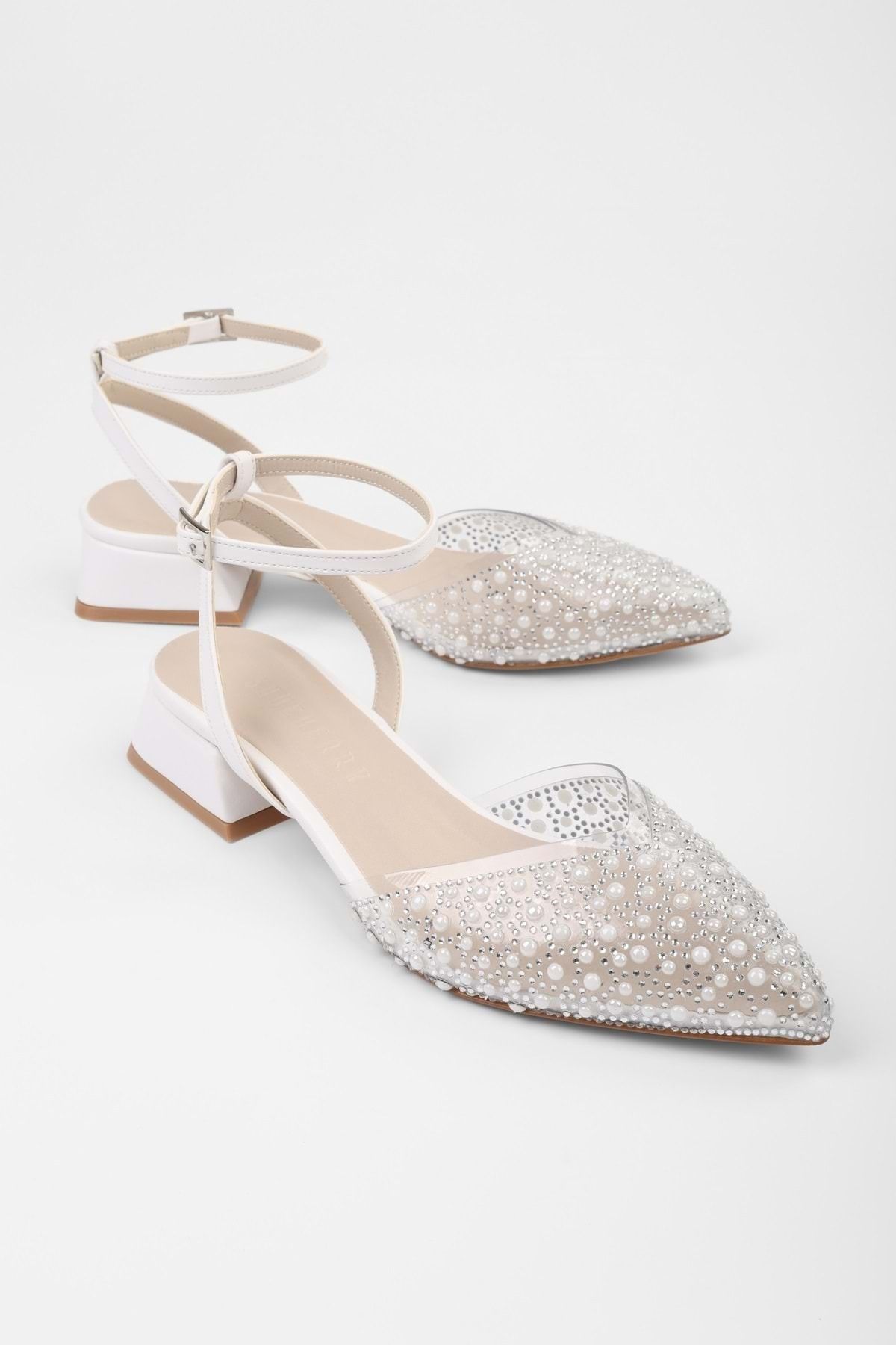 Shoeberry Kadın Rhea Beyaz Cilt Taşlı Babet