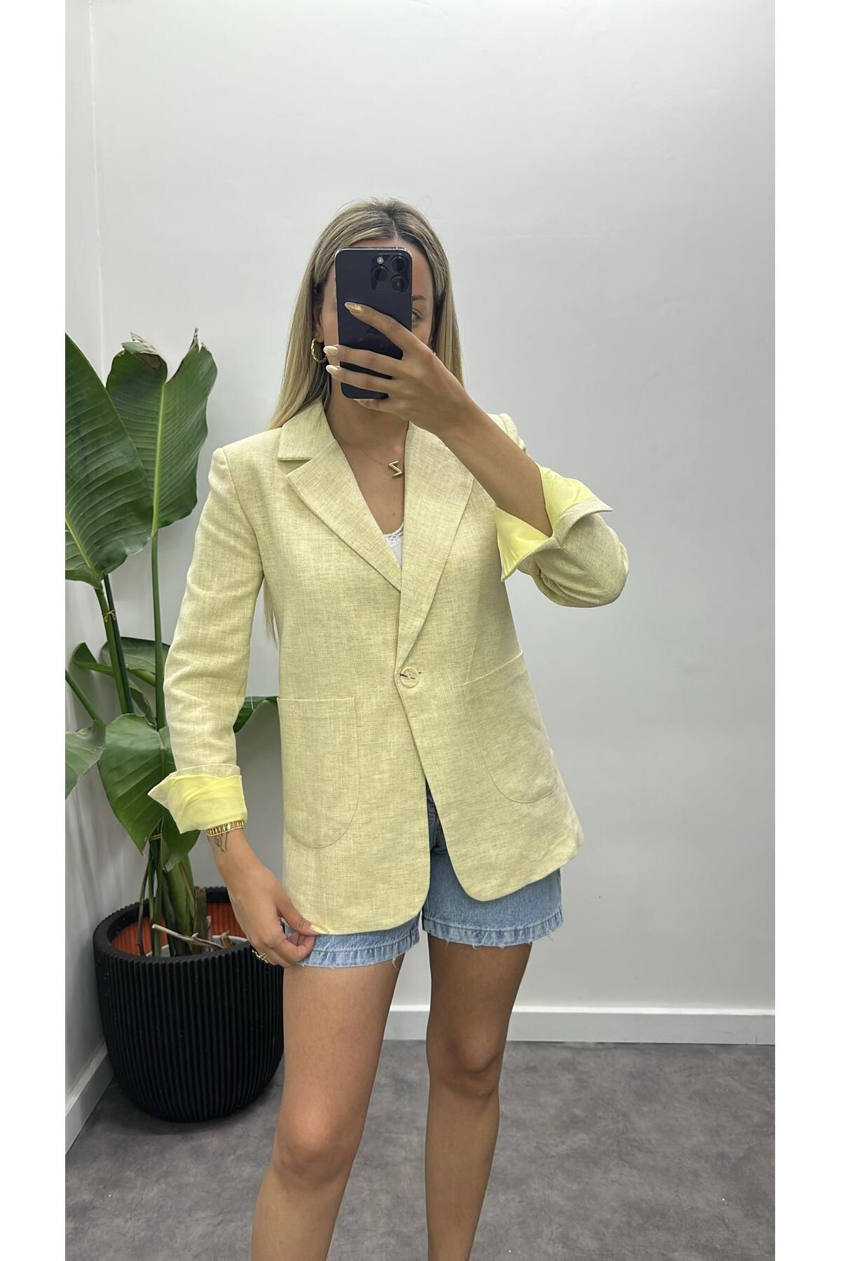 Acar Boutique Blazer Cepli Lüks Keten Ceket