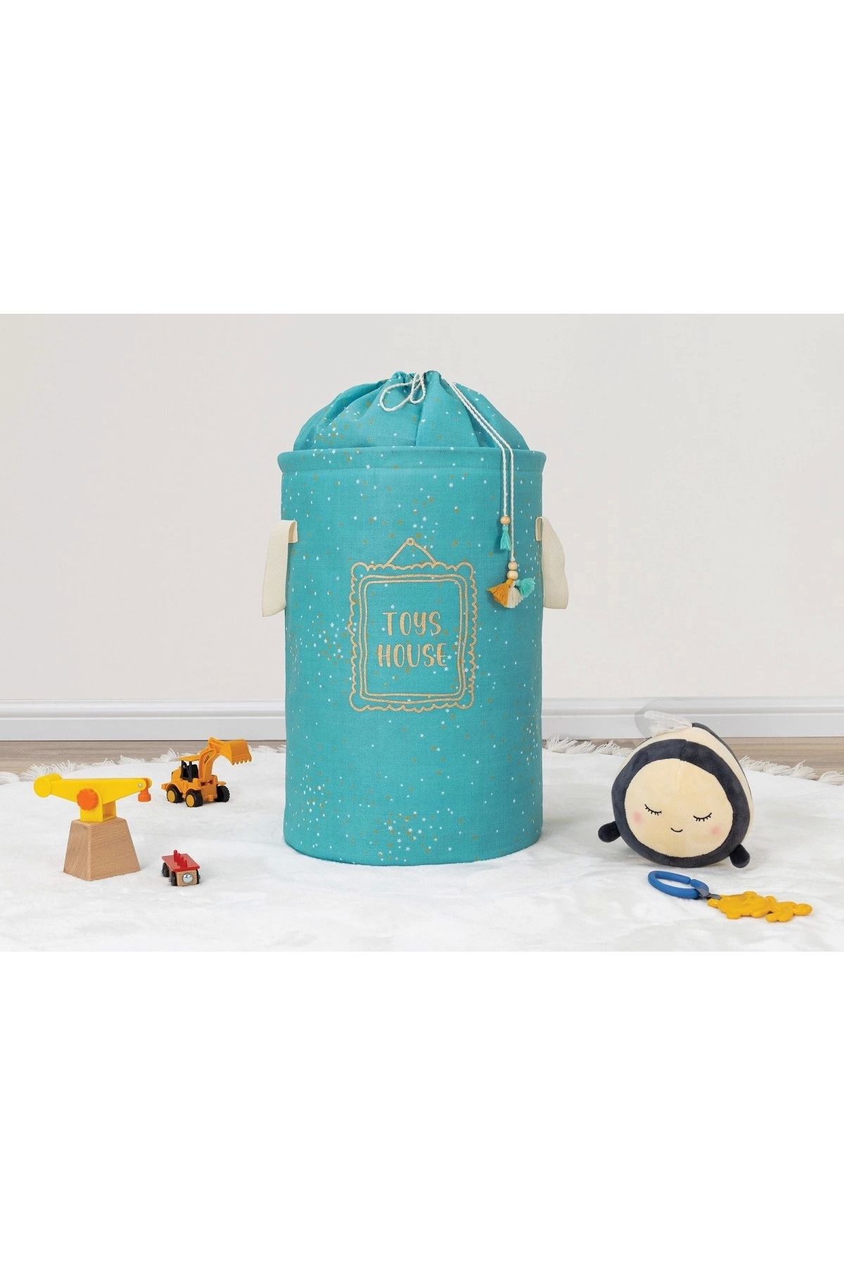 gizmurstore Baby Kullanımı Kolay Desenli Taşınabilir Torbalı Yuvarlak Sepet(yeşil) 04270