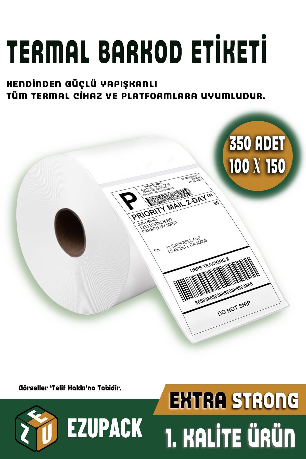 ASTOR AMBALAJ Thermal Barcod Etiket 350 Adet 100x150mm Beyaz, Tüm Termal Barkod Cihaz Platform Uyumlu