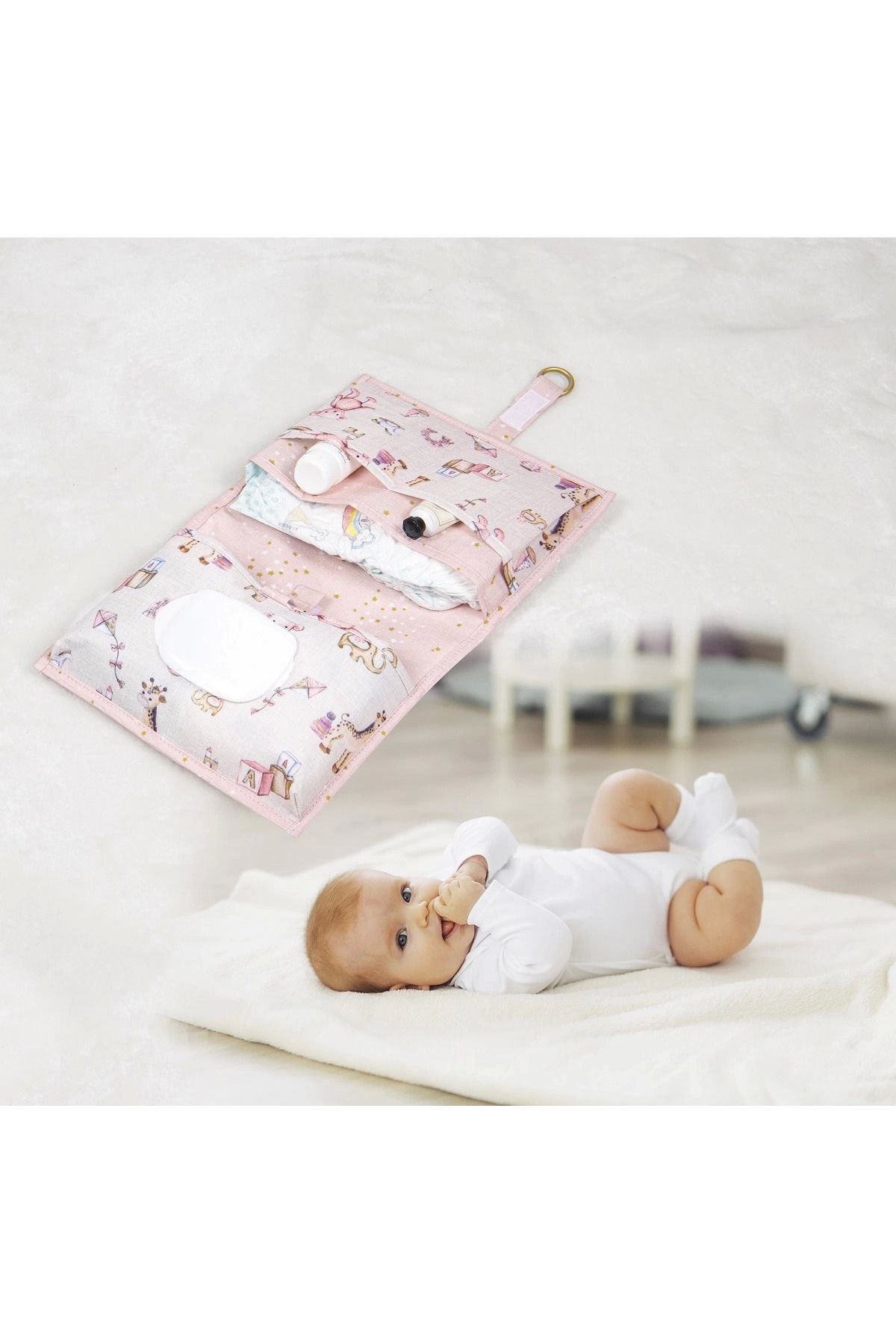 ÖYKÜ VE YİĞİT Baby Kullanımı Kolay Desenli Alt Bakım Çantası (pembe)