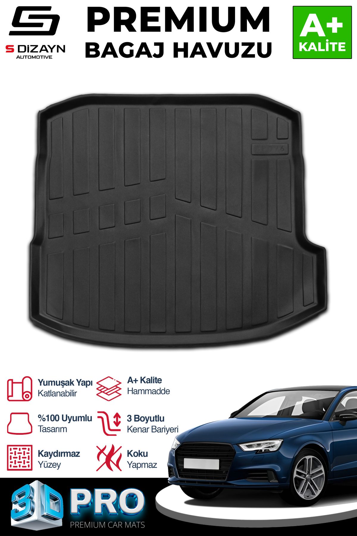 Life Tuning S-Dizayn Audi A3 Sedan 3D Pro Bagaj Havuzu 2020 Üzeri A+ Kalite