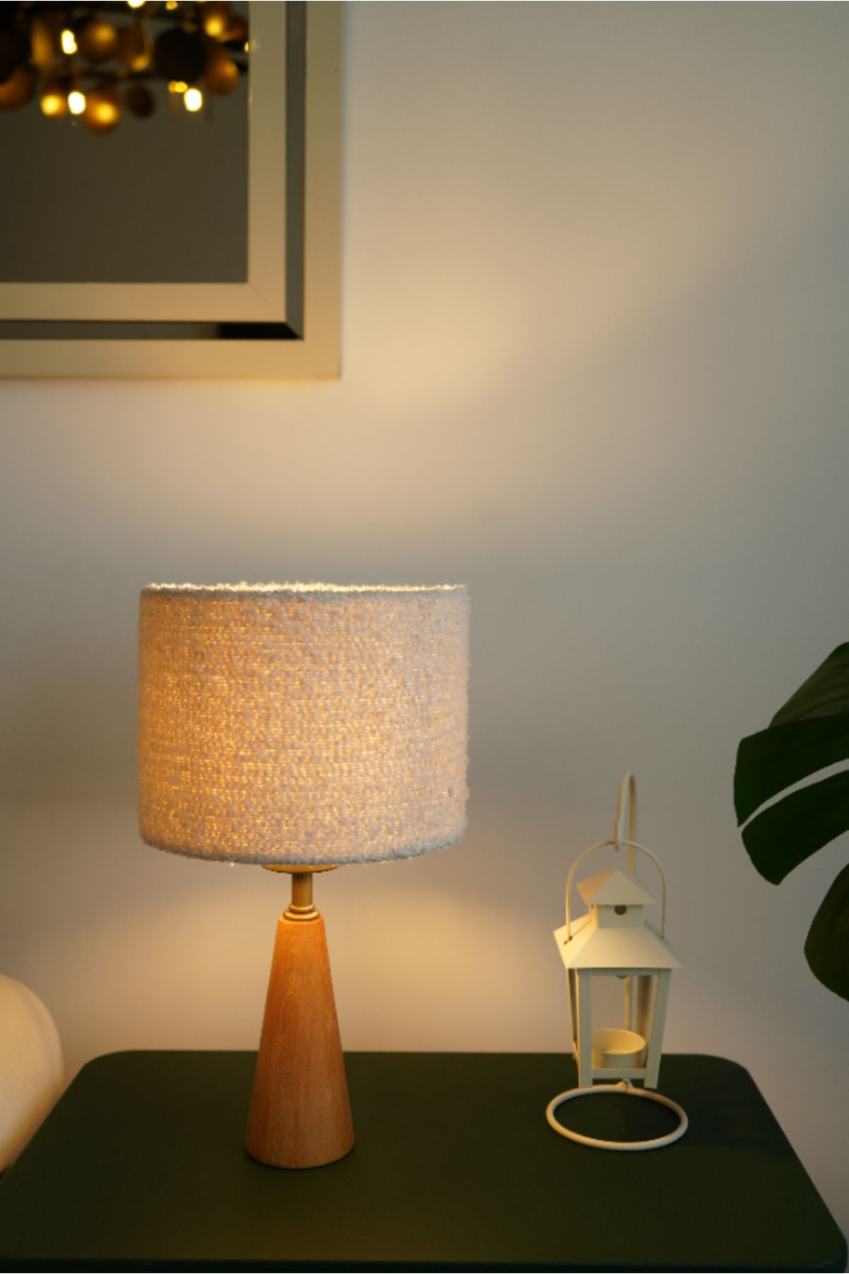 retro home design Üçgen Ahşap Model Silindir Krem Dokuma Kumaş Şapka Şık Yatak Odası Salon Abajur