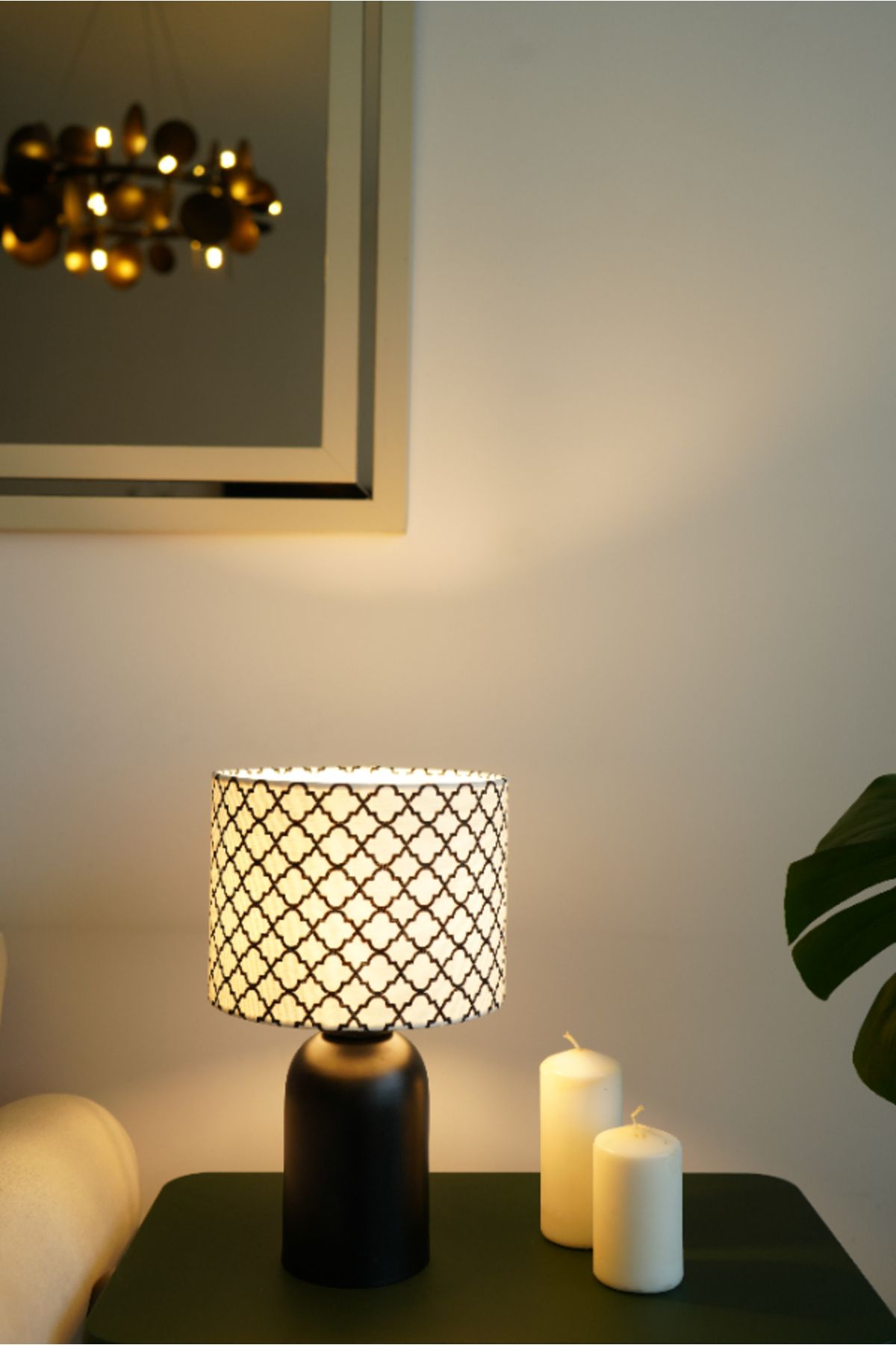 retro home design Özel Siyah Ayaklı Özel Siyah Detay Baskılı Kumaş Şapka Şık Yatak Odası Salon Abajur Özel