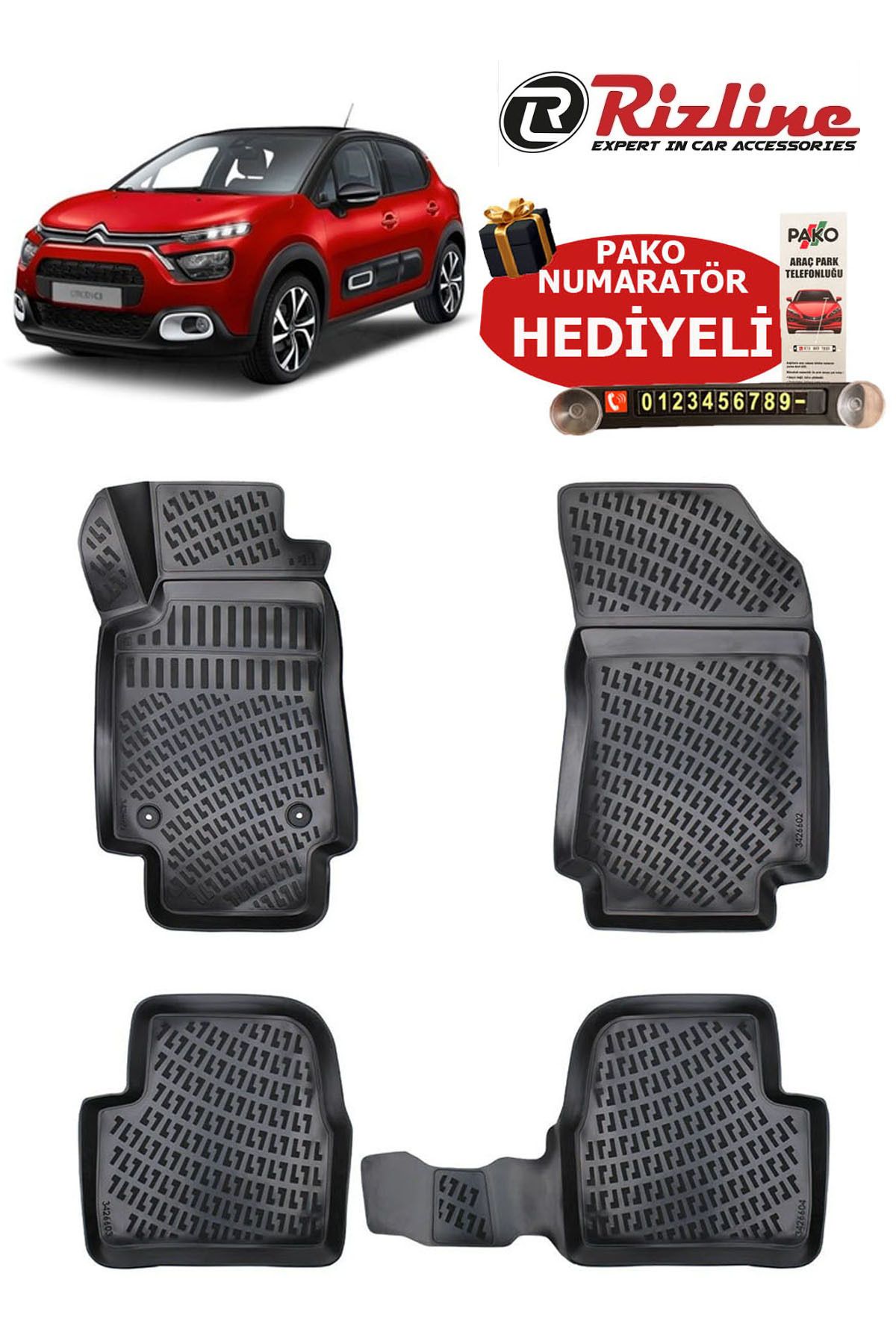 Rizline Citroen C3 2016 Sonrası Havuzlu Paspas