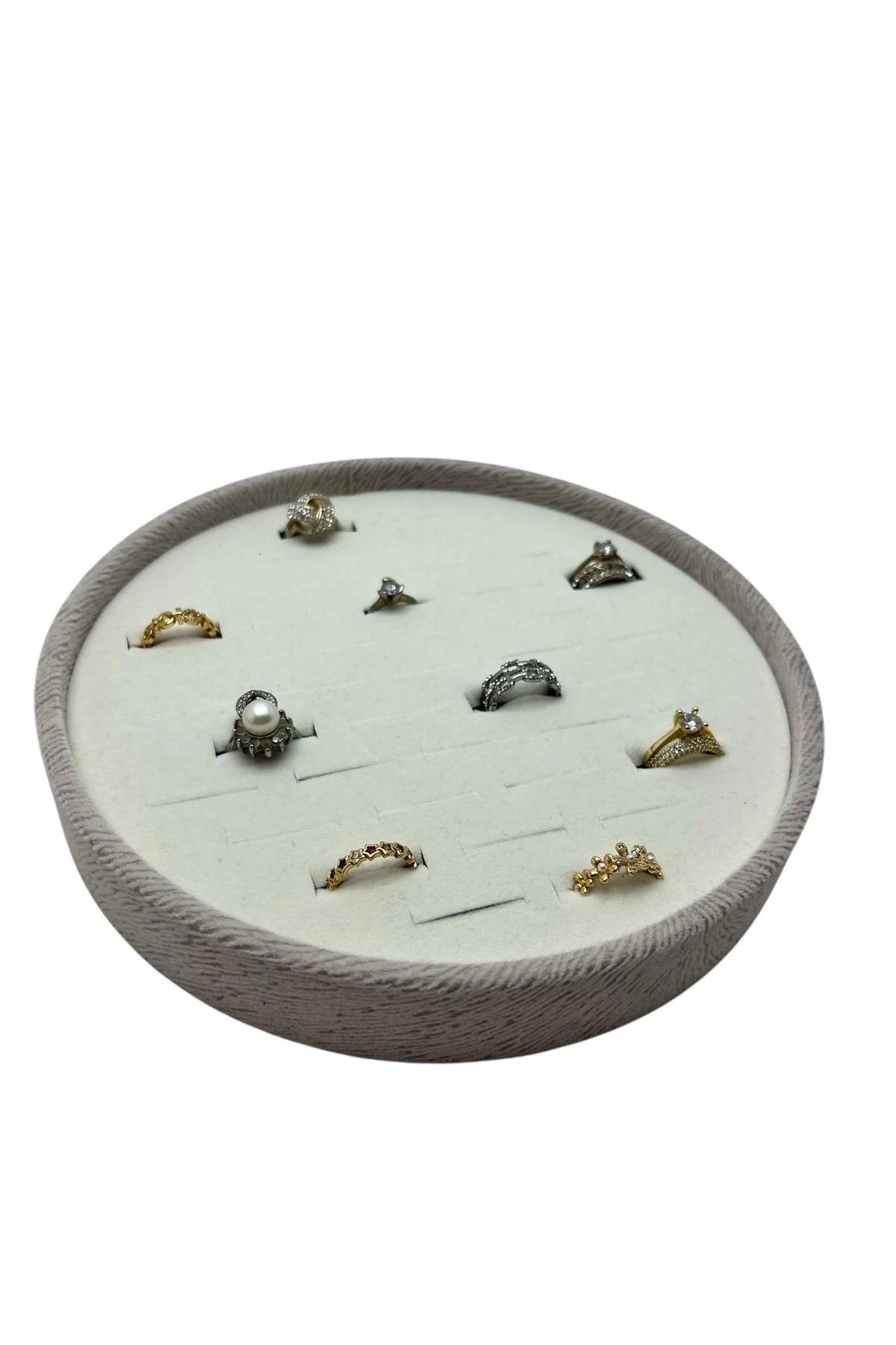 MeGass Dekor Silindir Model Süet Kumaş Krem Renk 20/20 Cm Batırmalı Yüzük Tablası