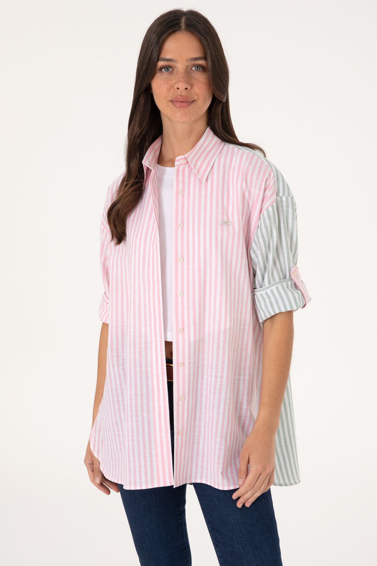 U.S. Polo Assn. Kadın Pembe Uzun Kollu Gömlek 50307656-VR041