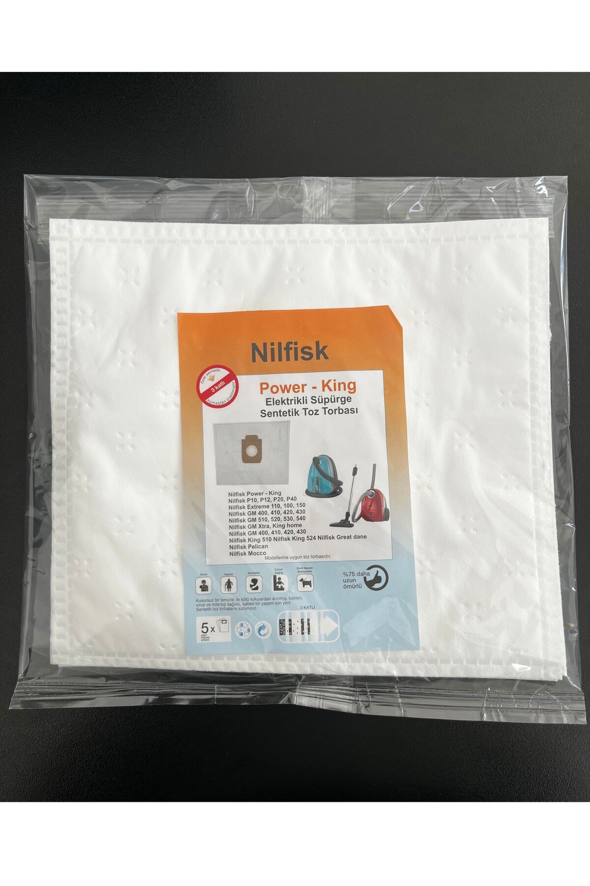 MAPABEK 5 Adet Nilfisk Power-King Elektrikli Süpürge Sentetik Toz Torbası