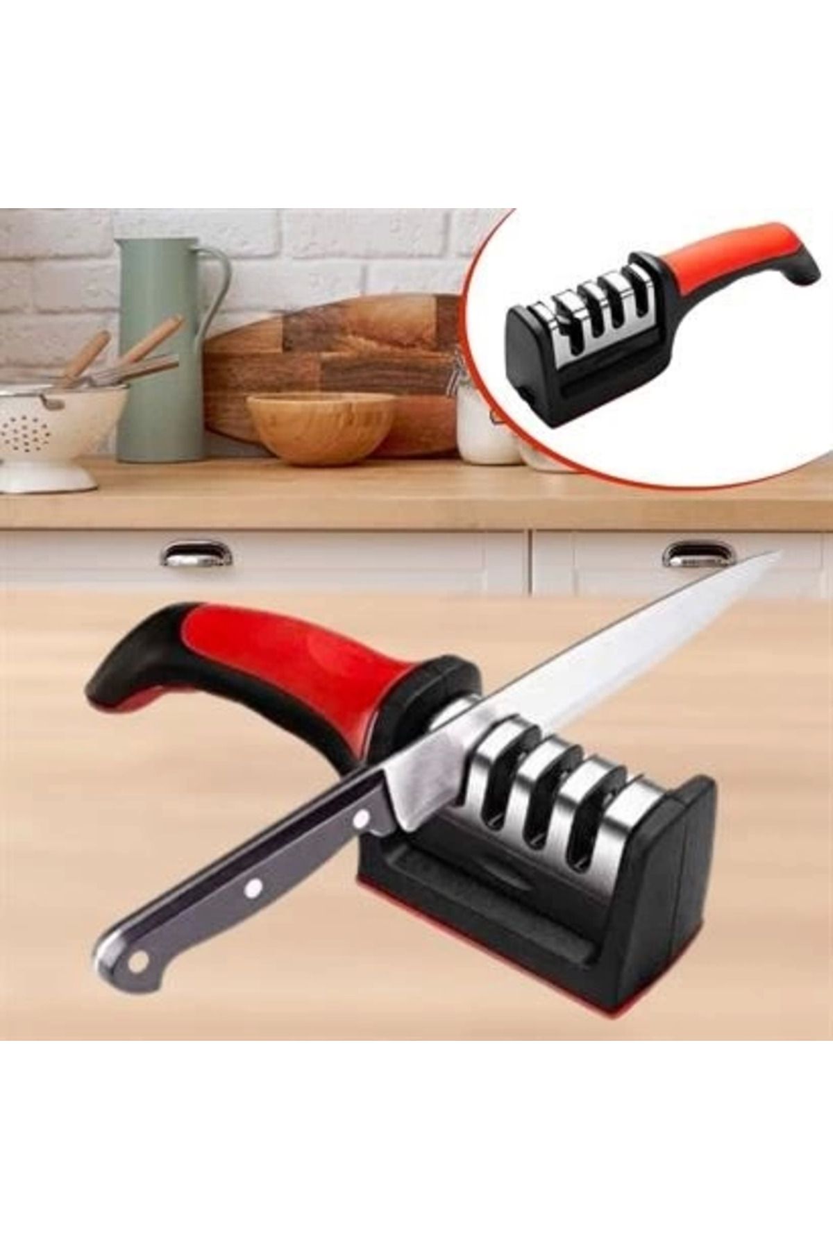 feifei 4 Aşamalı Kaymaz Tabanlı Hızlı Bıçak Ve Makas Bileme Aracı - Keskin Ve Pratik Kullanım