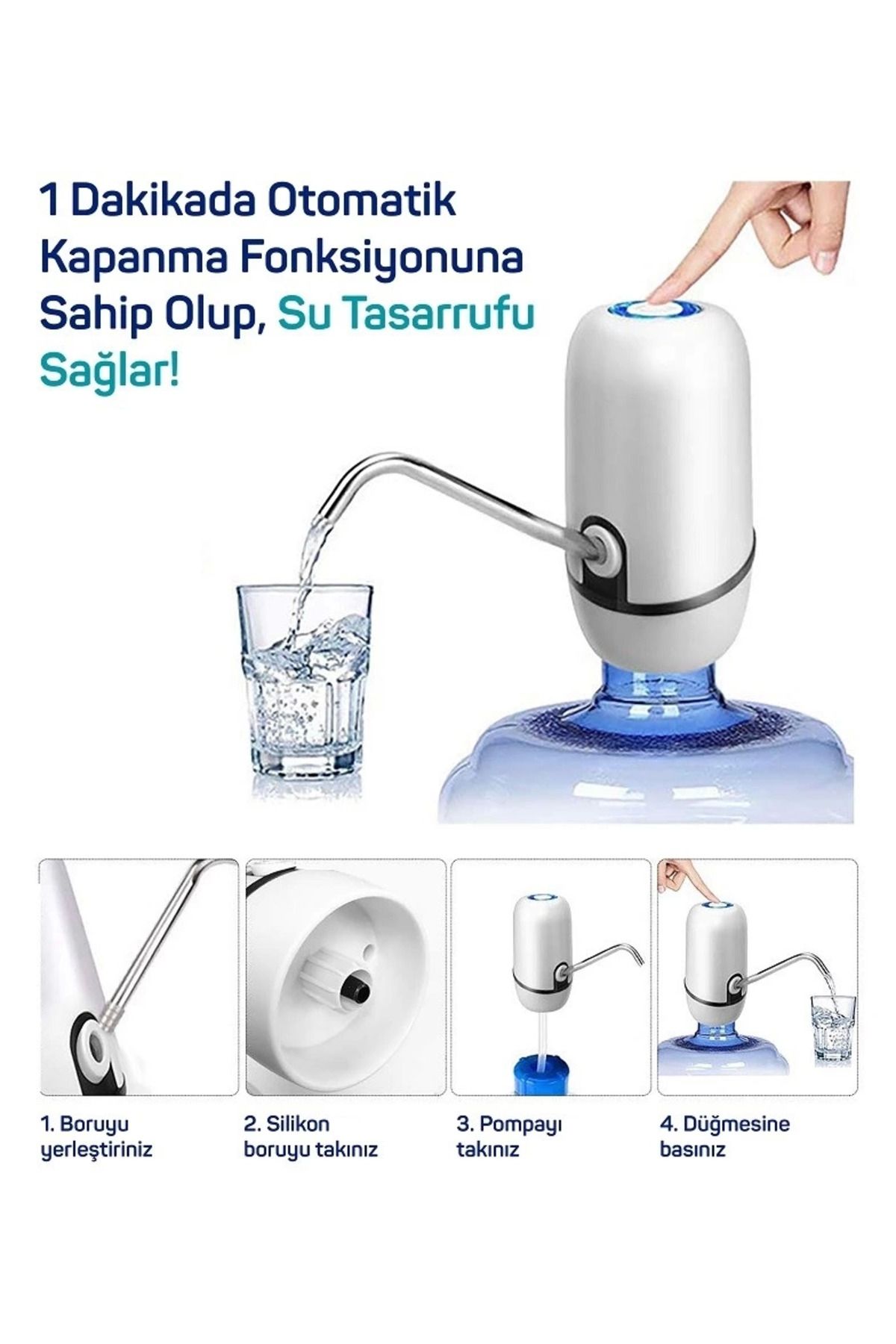 feifei Yeni Nesil Dokunmatik Damacana Su Pompası Şarjlı 1200 Mah