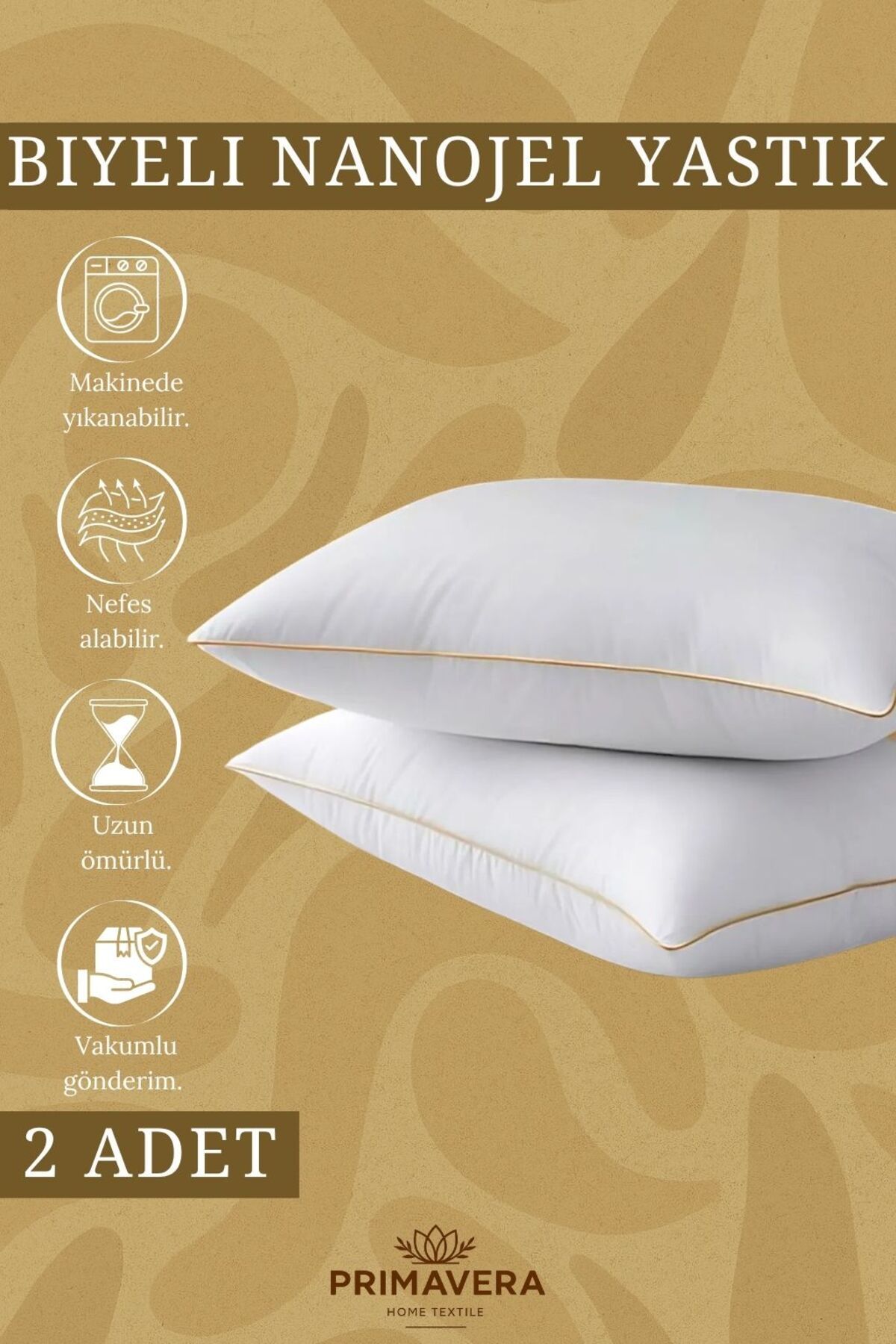 Primavera Home Clouda Serisi 2’li Nanojel Yastık (800 GR) – Makinede Yıkanabilir, Vakumlu Paket