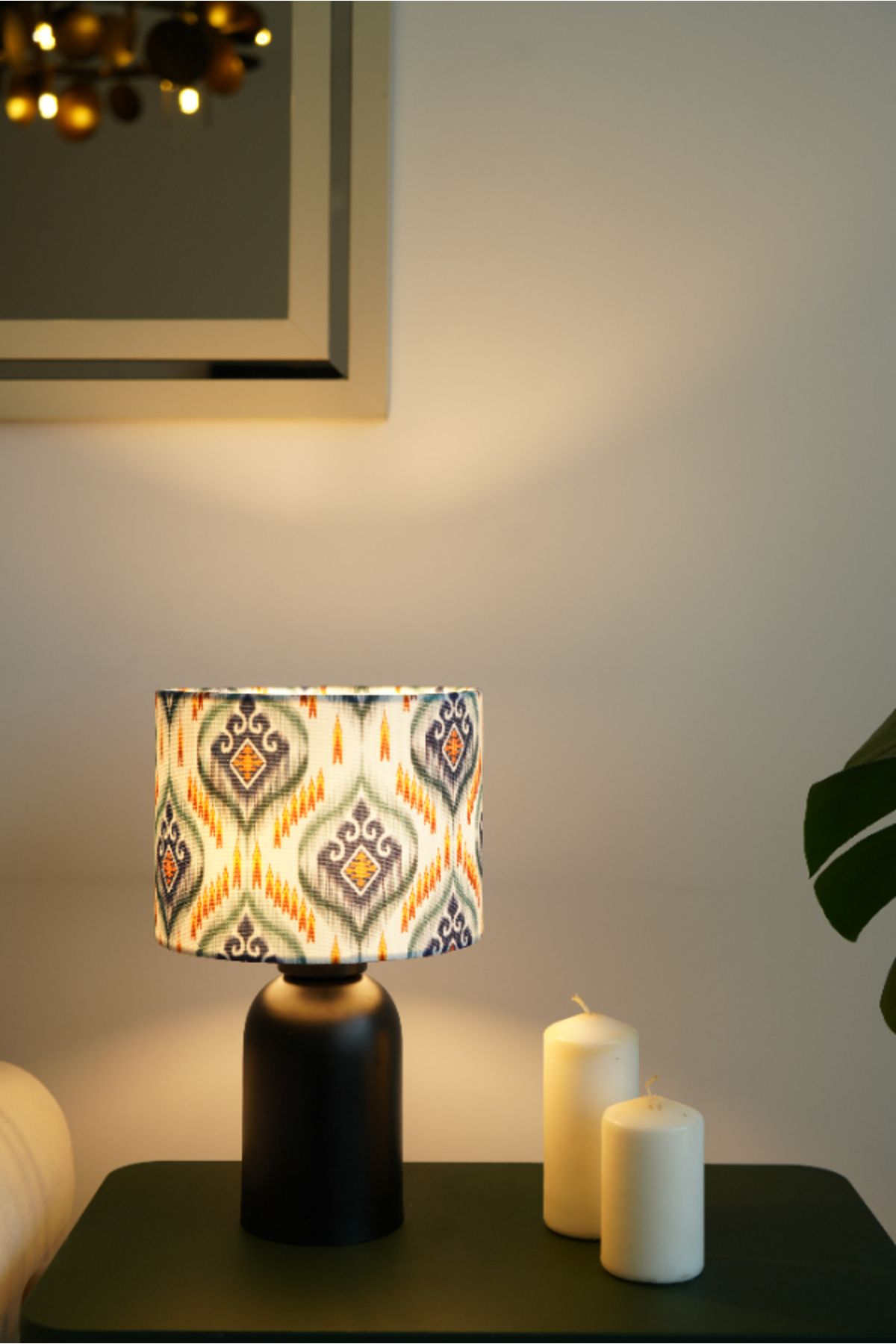 retro home design Özel Siyah Ayaklı Mavi Desenli Baskılı Kumaş Şapka Şık Yatak Odası Salon Abajur Özel