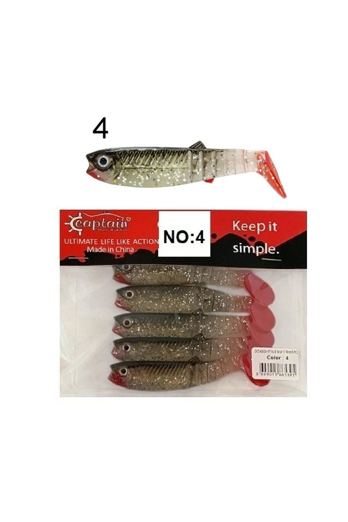 CAPTAIN 3569 Style Soft 10cm 10gr Levrek Turna Silikonu 5'li Paket Silikon Yem No:4