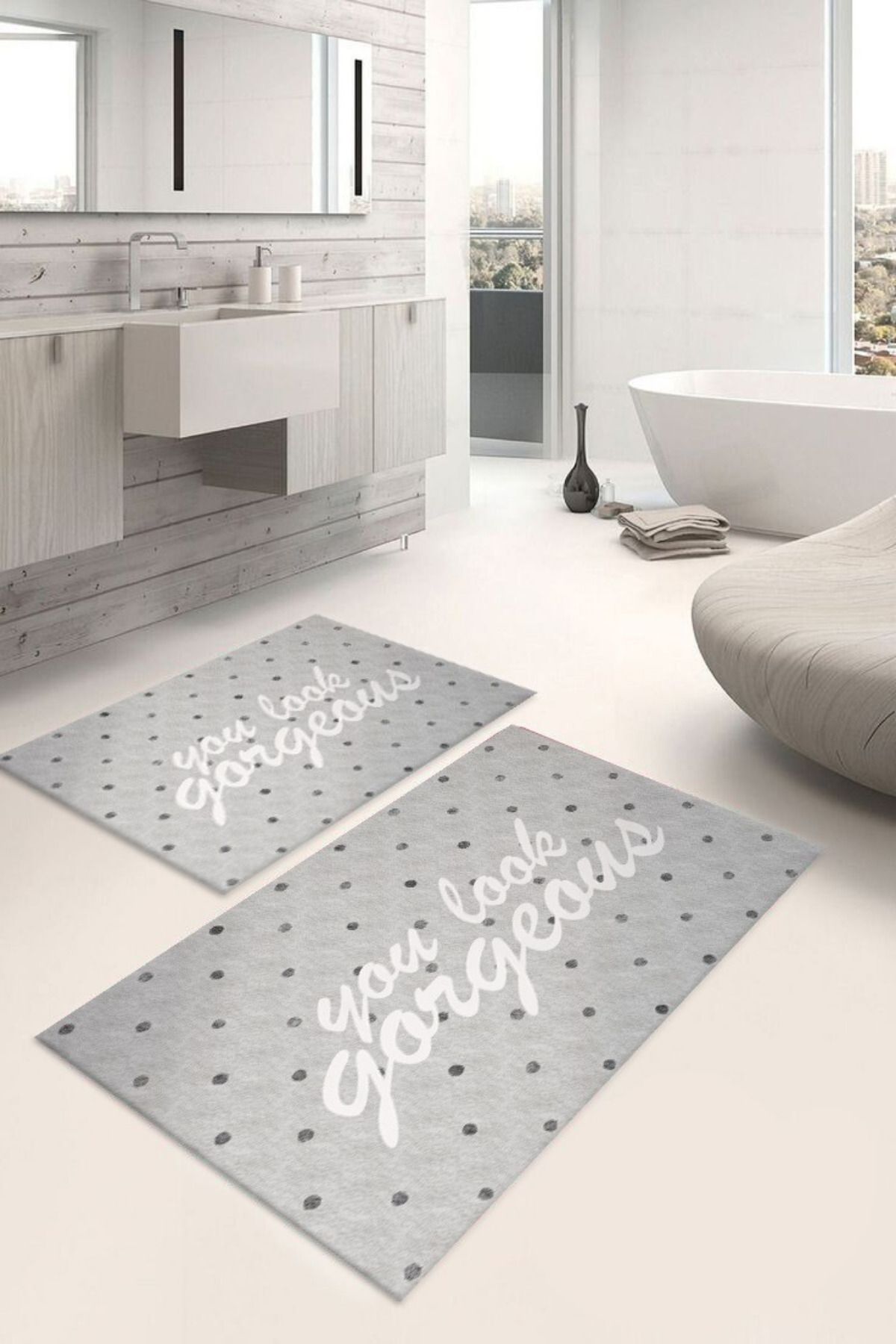 DERAS HOME 2'li Yıkanabilir Kaymaz Taban Banyo Paspası 60*100 Cm - 80*120 Cm