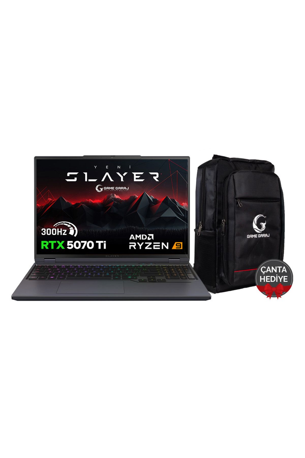 Game Garaj Slayer R9T3D-5070Ti C1 AMD Ryzen 9 9955HX3D 32GB RAM 1TB SSD RTX5070Ti 16" QHD IPS 300Hz