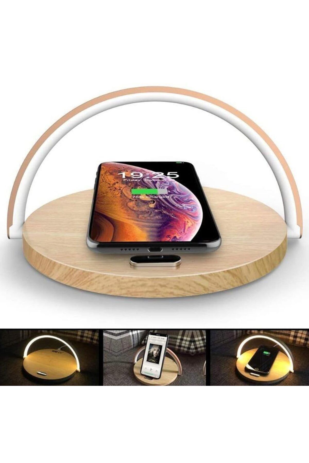 Quasar & Co.-Lamp with wireless charging and phone holder, ABS, 3 functions, QI10W, table lamp with 3 light intensities 8