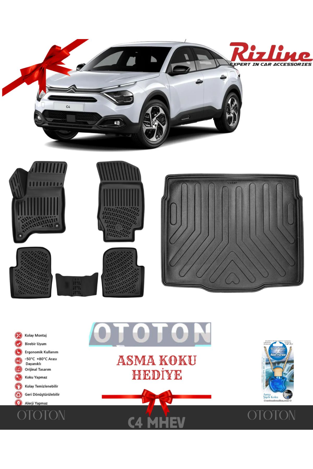 Rizline Citroen C4 2024 Sonrası MHEV (HYBRID) 3D PASPAS VE ALT KONUM BAGAJ HAVUZU (KOKU HEDİYE)