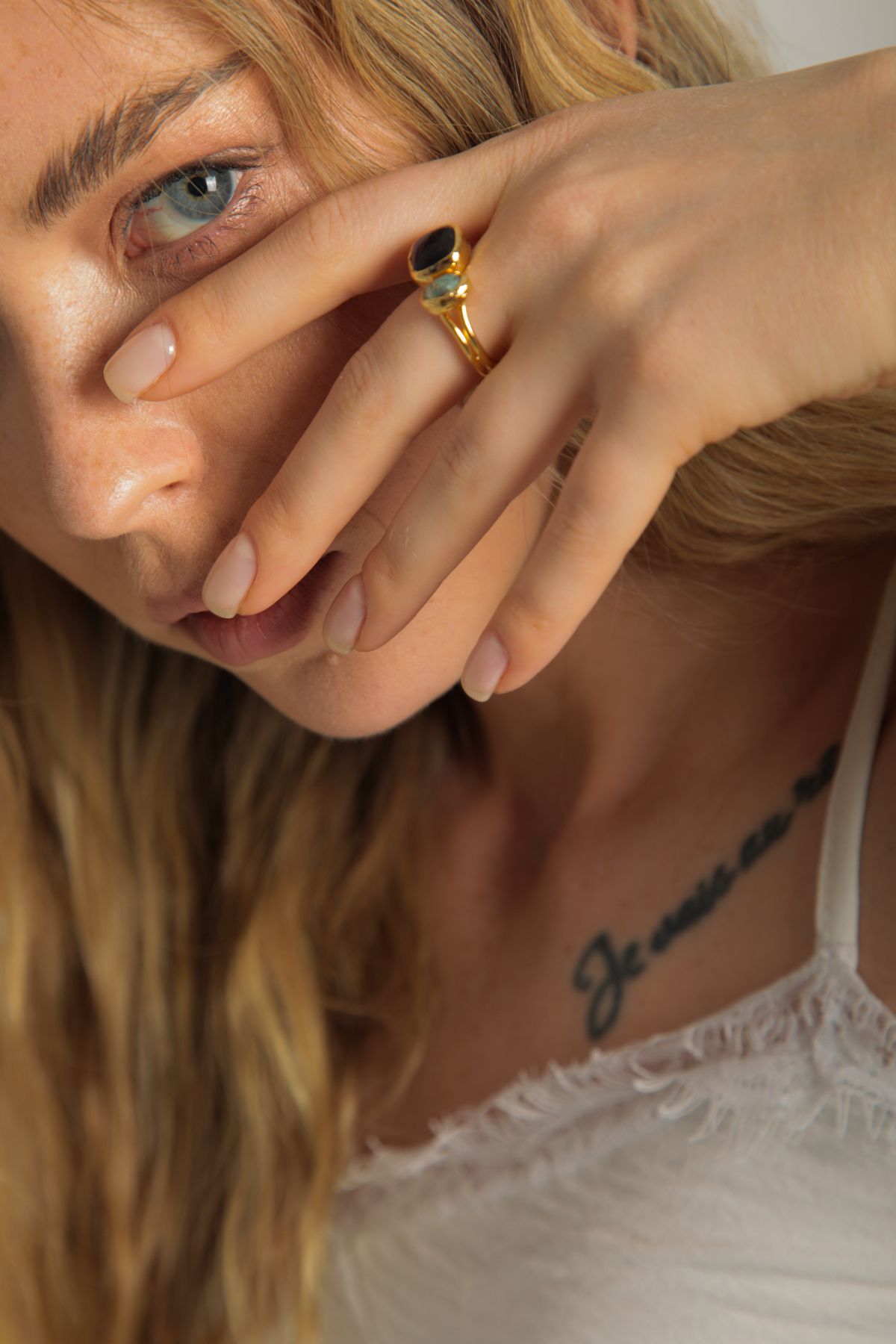 Soa Jewellery Ametist & Turkuaz Taşlı İkili Sıvama Yüzük