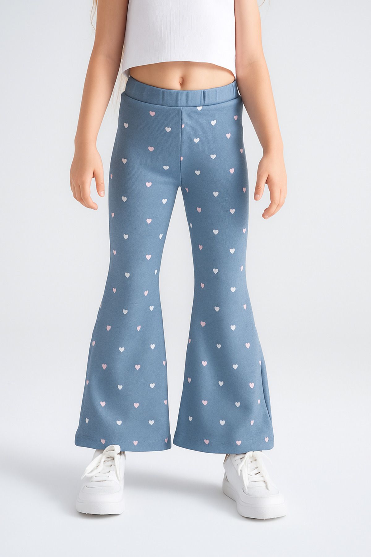 Leggfly Kız Çocuk Taytı Pamuklu Esnek – Kalp Baskılı Mavi Denim, Kolay Giyilen, Dört Mevsim