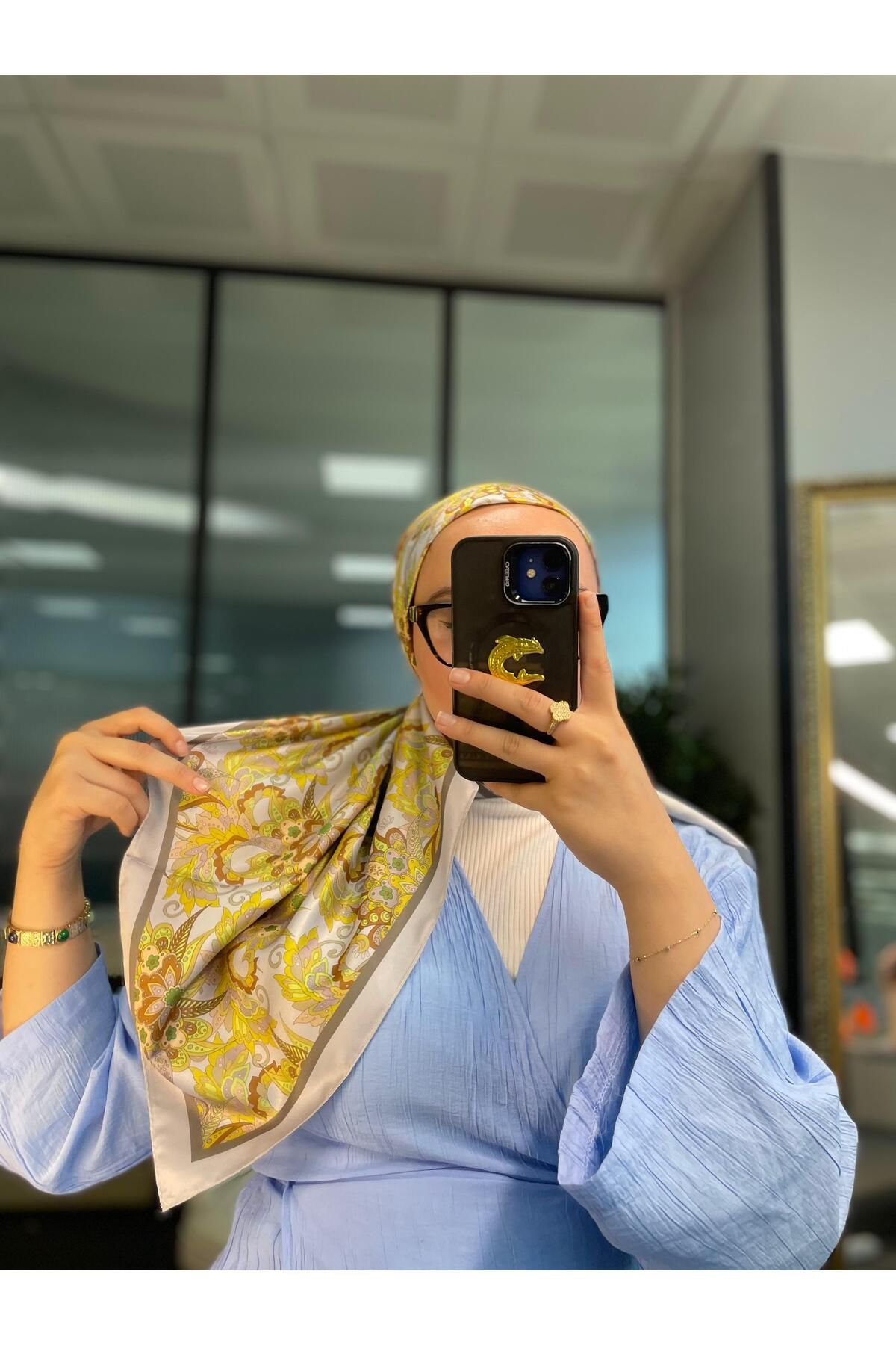 Oxygen Scarfs Mimoza Desen Vual İpek Eşarp